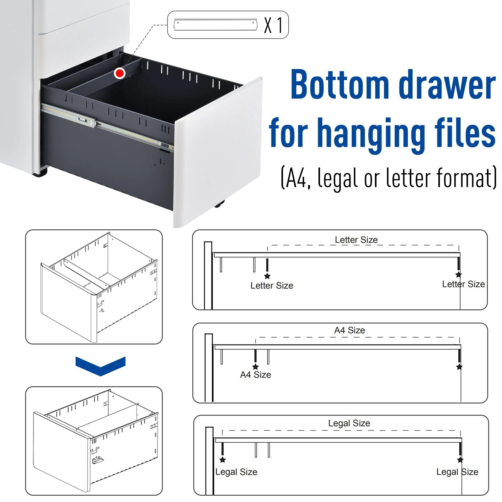 Vinsetto Fully Assembled 3 Drawer Steel Metal Filing Cabinet Lockable Rolling Vertical File Cabinet White - Image 5
