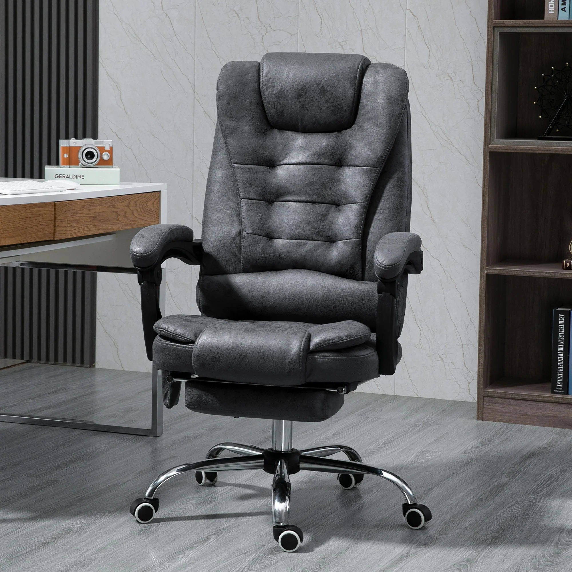 Vinsetto Heated 6 Points Vibration Massage Executive Office Chair Adjustable Swivel Ergonomic High Back Desk Chair Recliner with Footrest Dark Grey - Image 2
