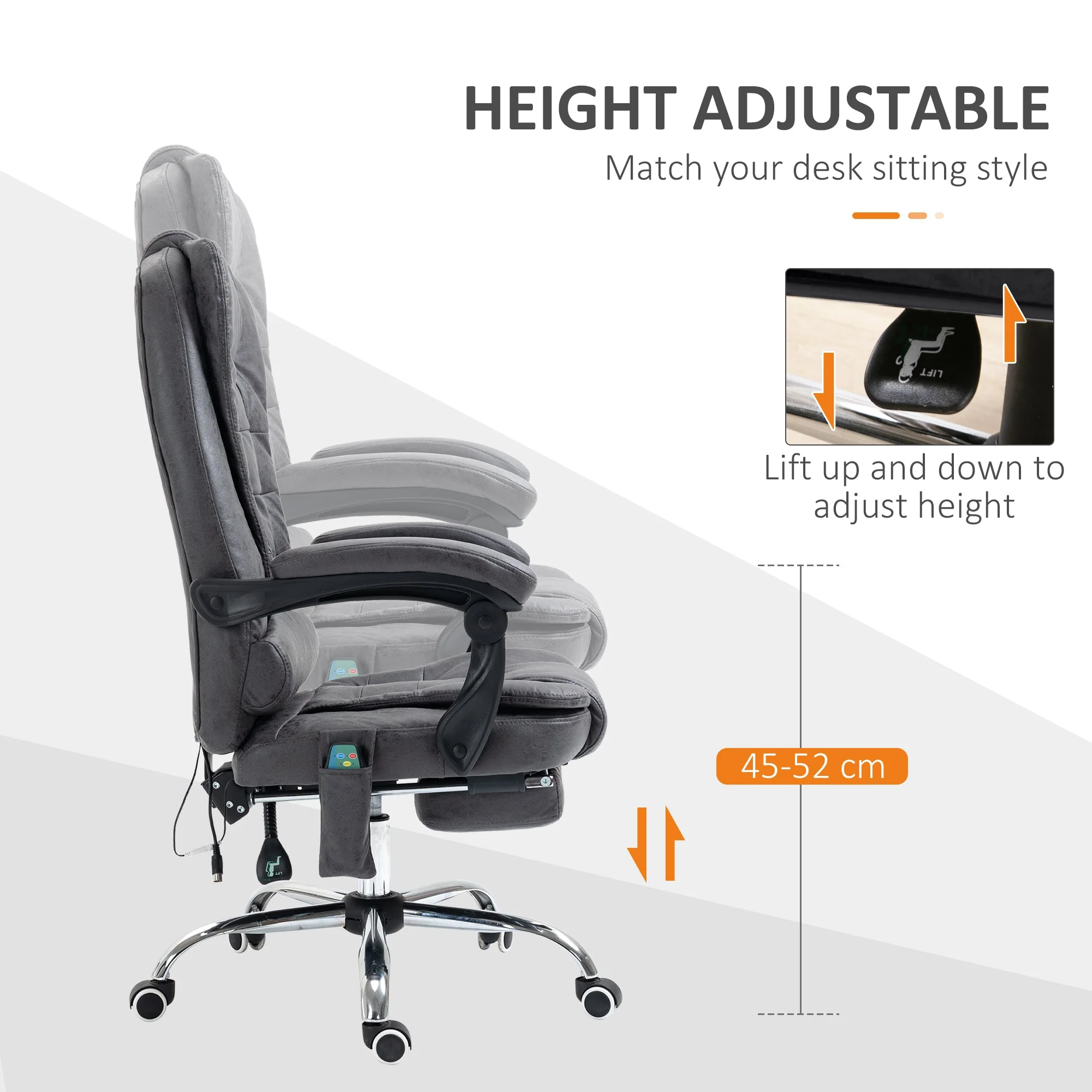 Vinsetto Heated 6 Points Vibration Massage Executive Office Chair Adjustable Swivel Ergonomic High Back Desk Chair Recliner with Footrest Dark Grey - Image 6