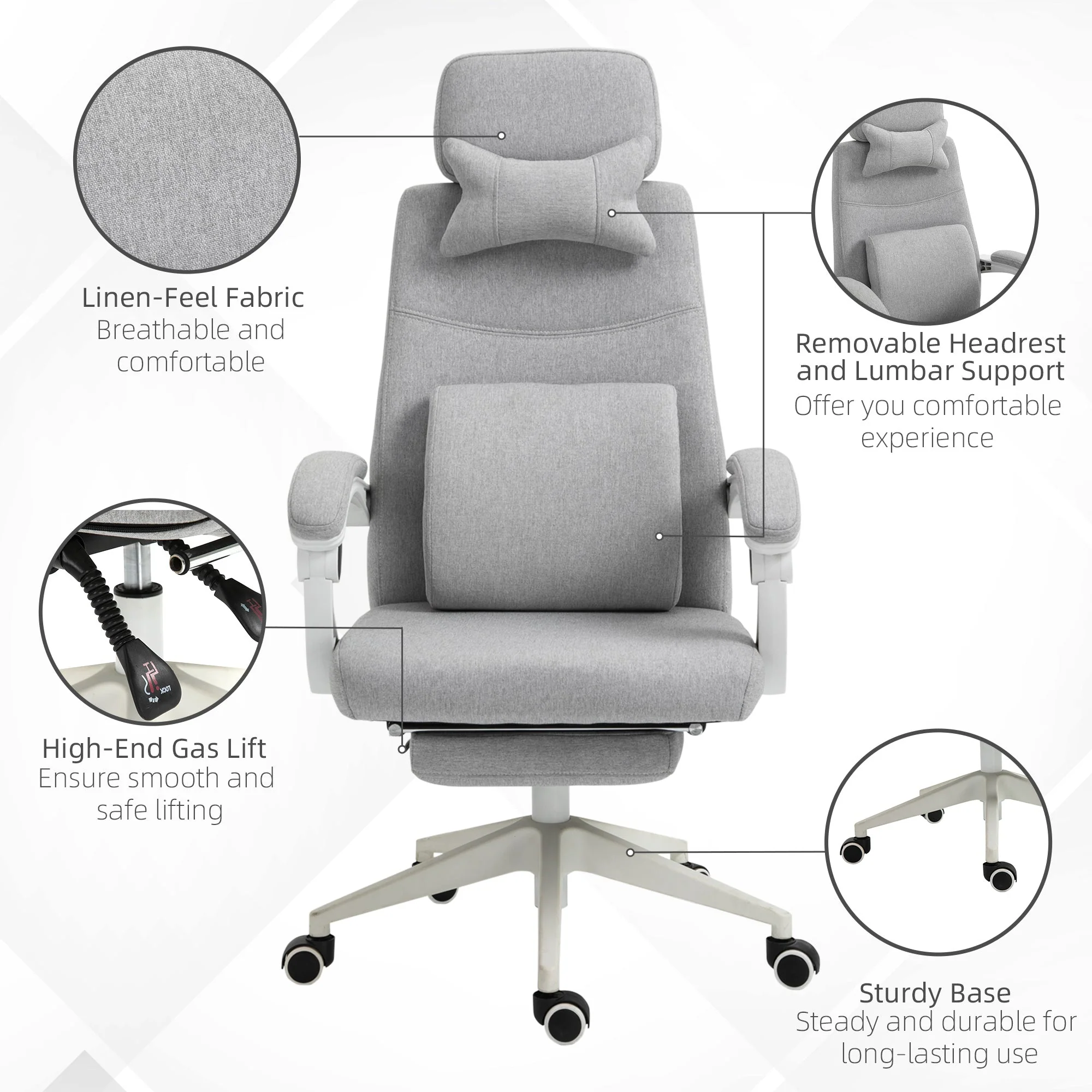 Vinsetto High Back Home Office Chair with Footrest - Image 6