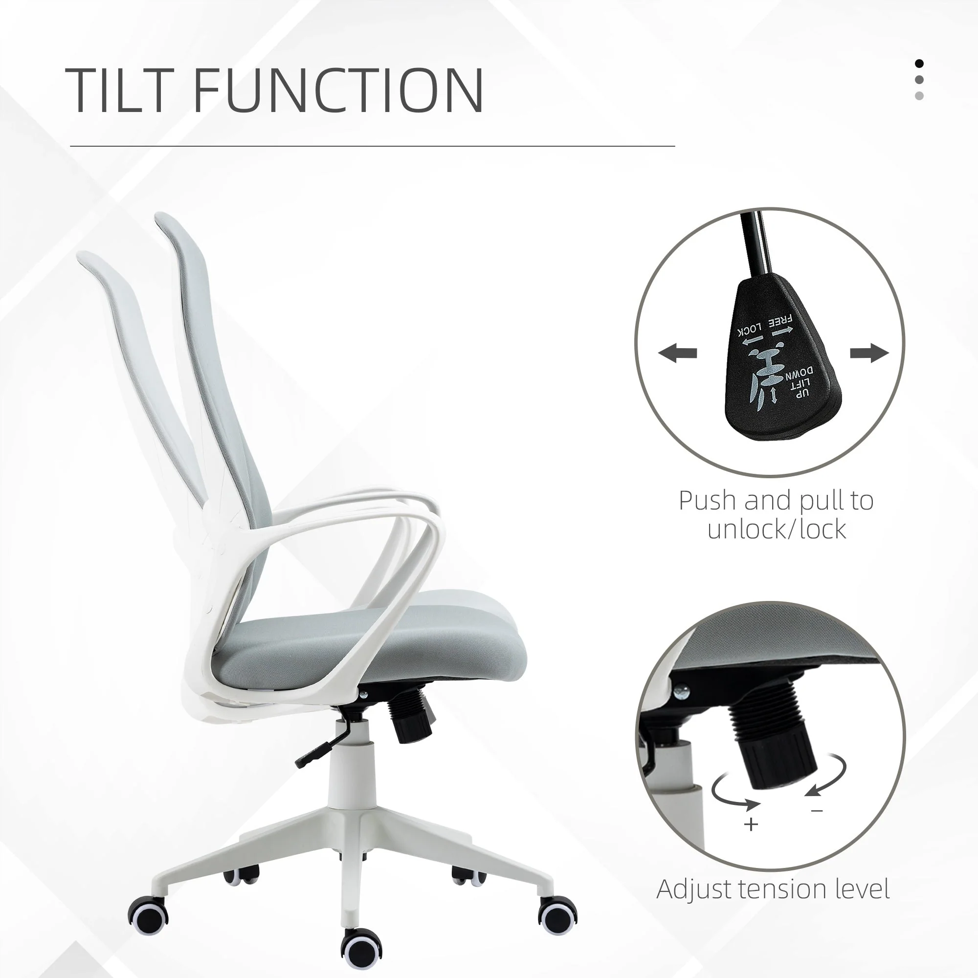 Vinsetto High Back Office Chair Fabric Desk Chair With Armrests Adjustable Height Swivel Wheels Light Grey - Image 5