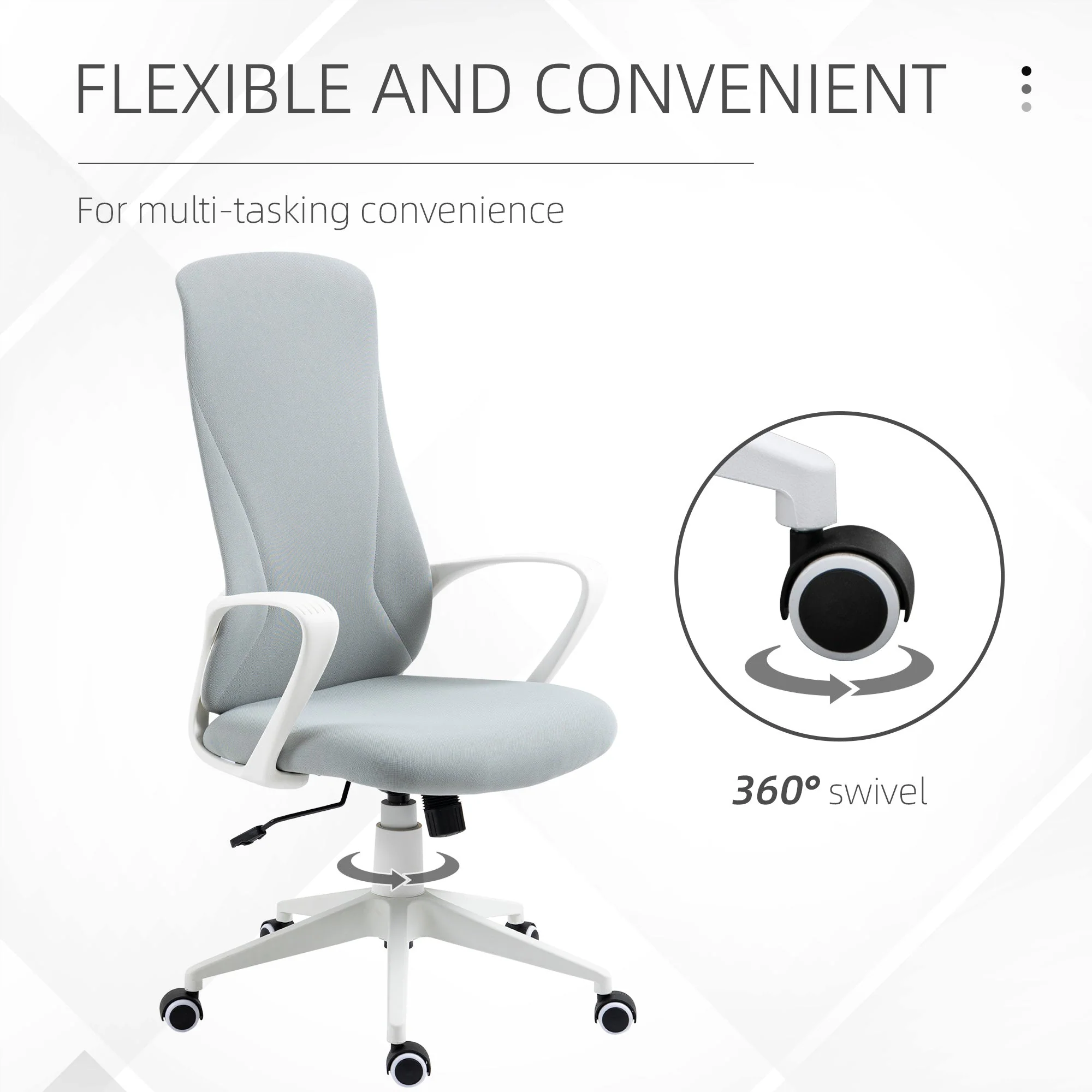 Vinsetto High Back Office Chair Fabric Desk Chair With Armrests Adjustable Height Swivel Wheels Light Grey - Image 7