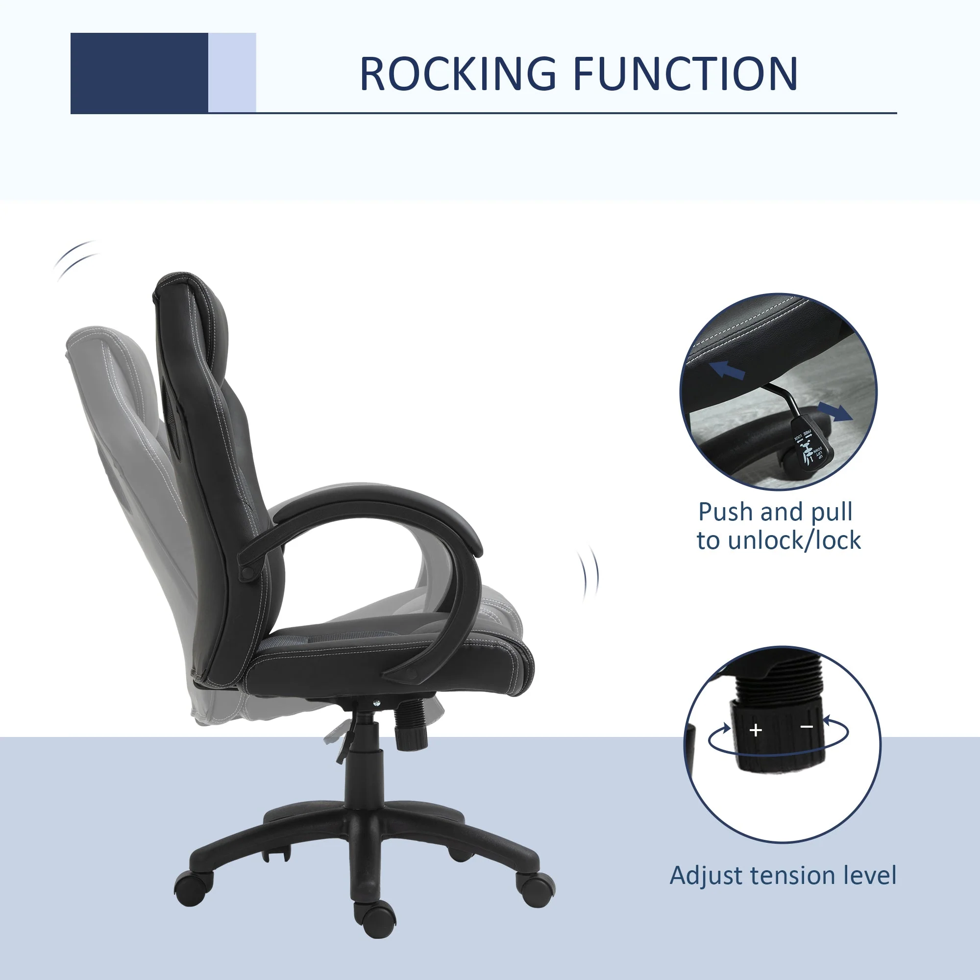 Vinsetto High-Back Office Chair Faux Leather Swivel Computer Desk Chair For Home Office With Wheels Armrests Black - Image 4