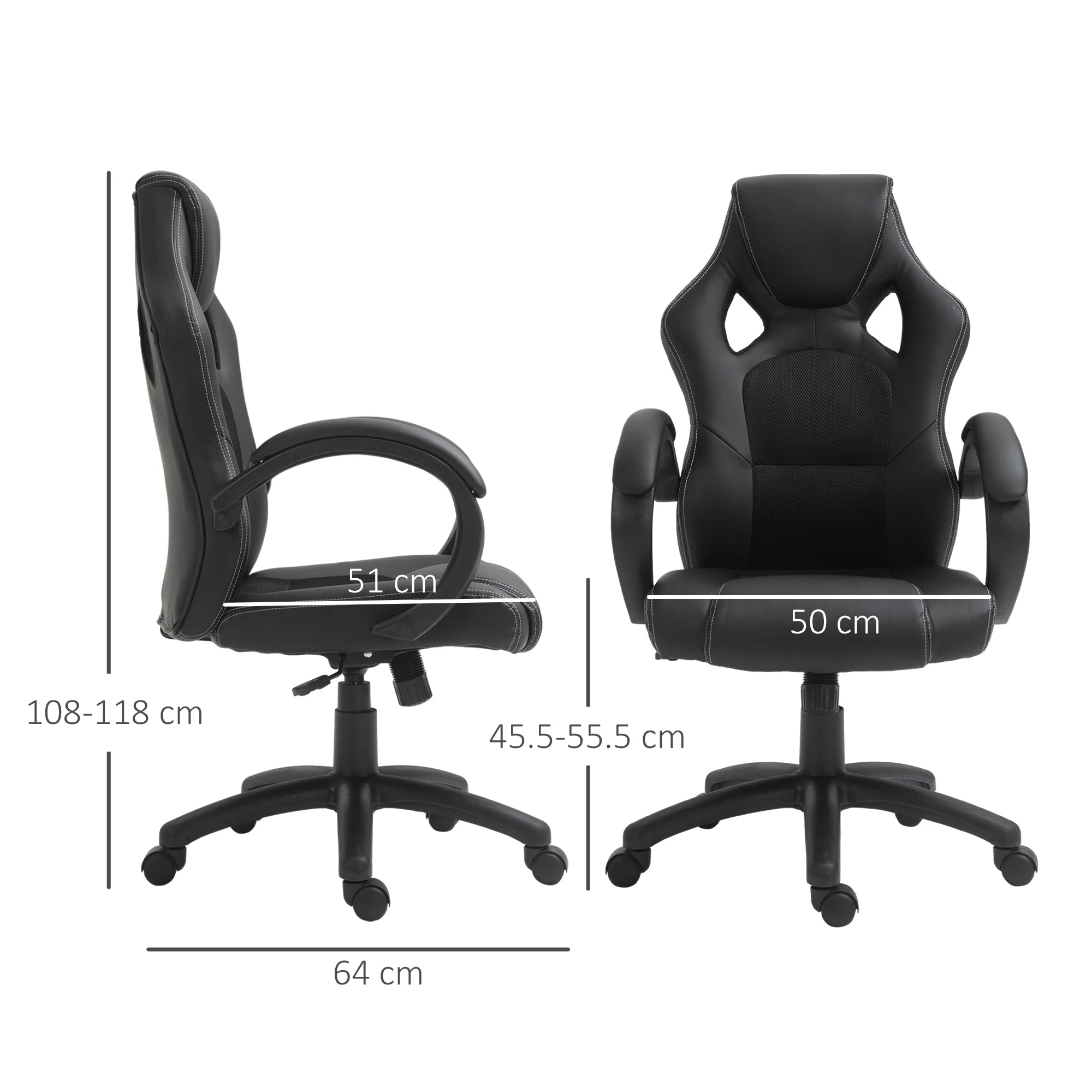 Vinsetto High-Back Office Chair Faux Leather Swivel Computer Desk Chair For Home Office With Wheels Armrests Black - Image 2
