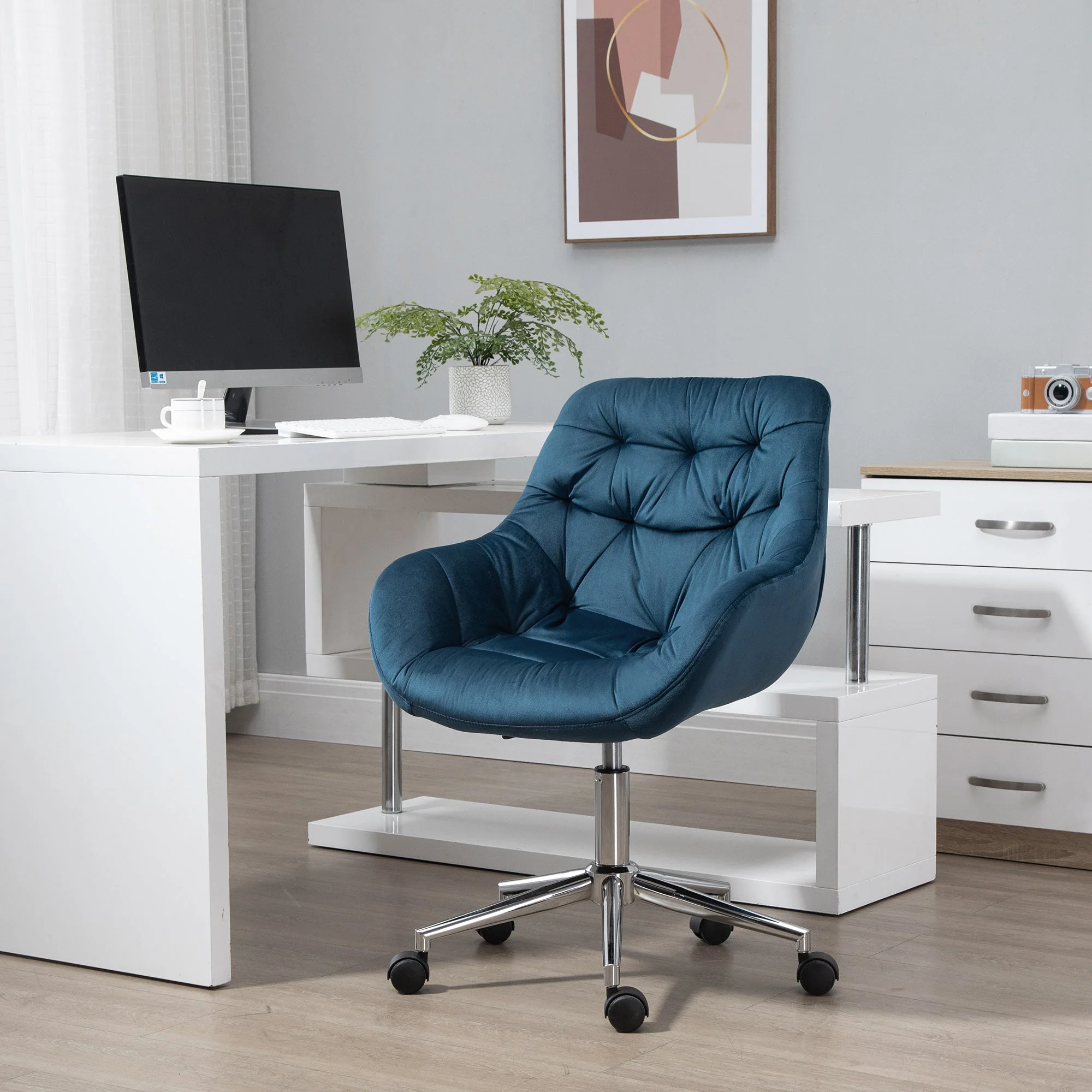 Vinsetto Home Office Chair Velvet Ergonomic Computer Chair Comfy Desk Chair with Adjustable Height - Image 2