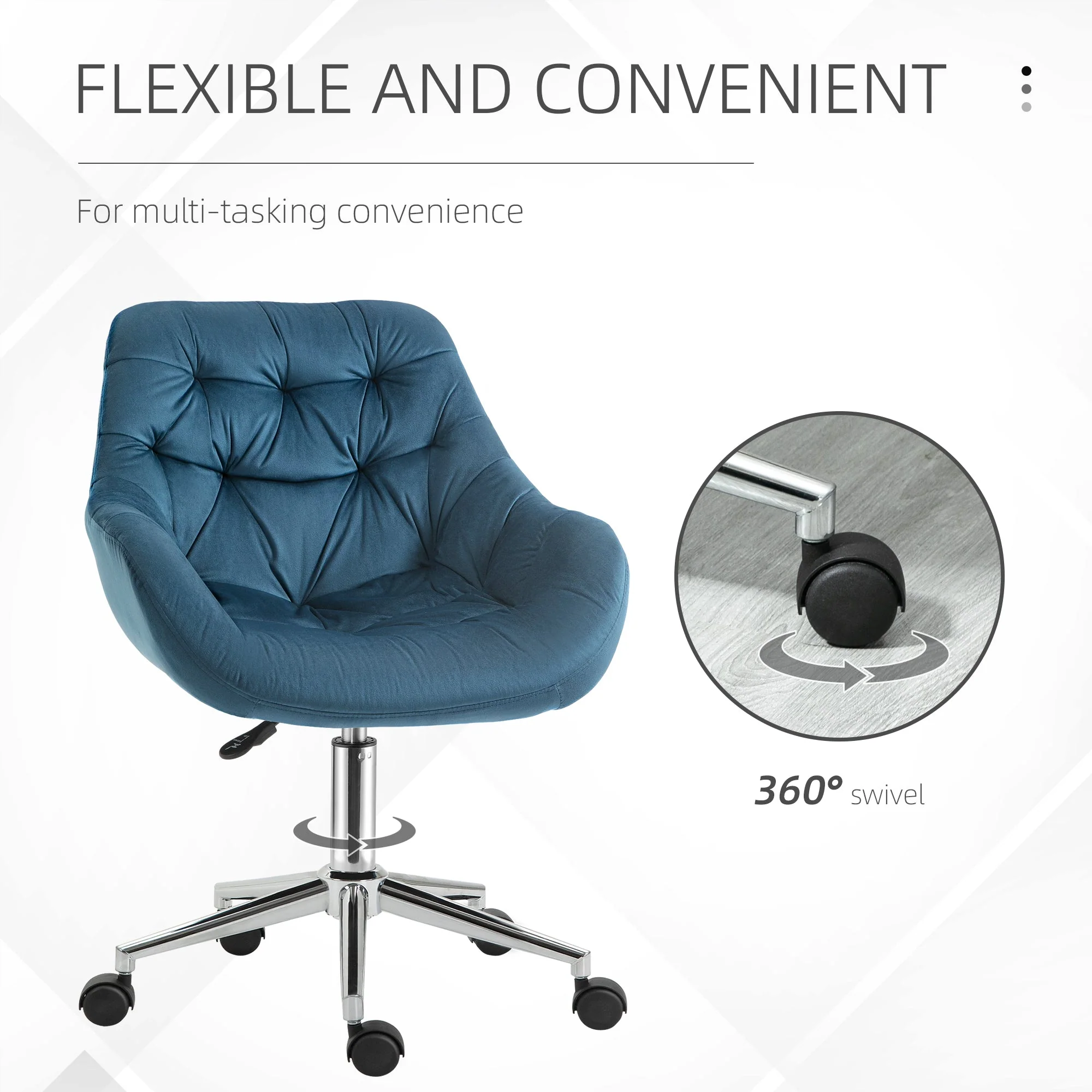 Vinsetto Home Office Chair Velvet Ergonomic Computer Chair Comfy Desk Chair with Adjustable Height - Image 5