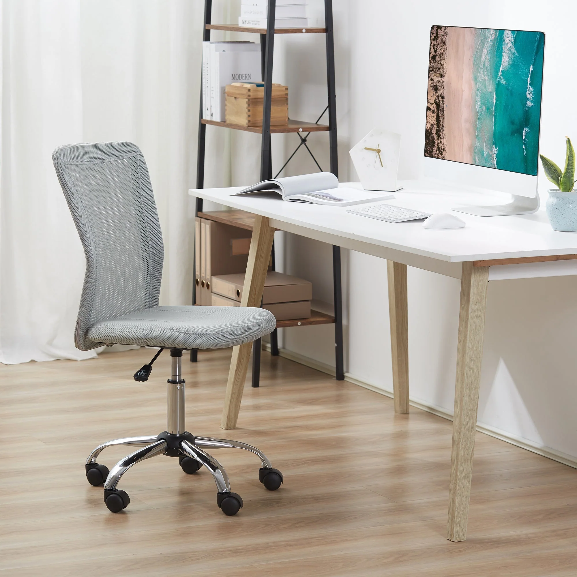 Vinsetto Home Office Mesh Task Chair Ergonomic Armless Mid Back Height Adjustable with Swivel Wheels - Image 2