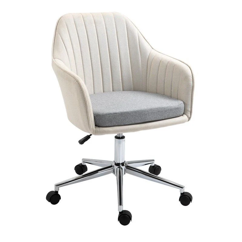 Vinsetto Leisure Office Chair Linen Swivel Computer Desk Chair Study With Wheel Beige