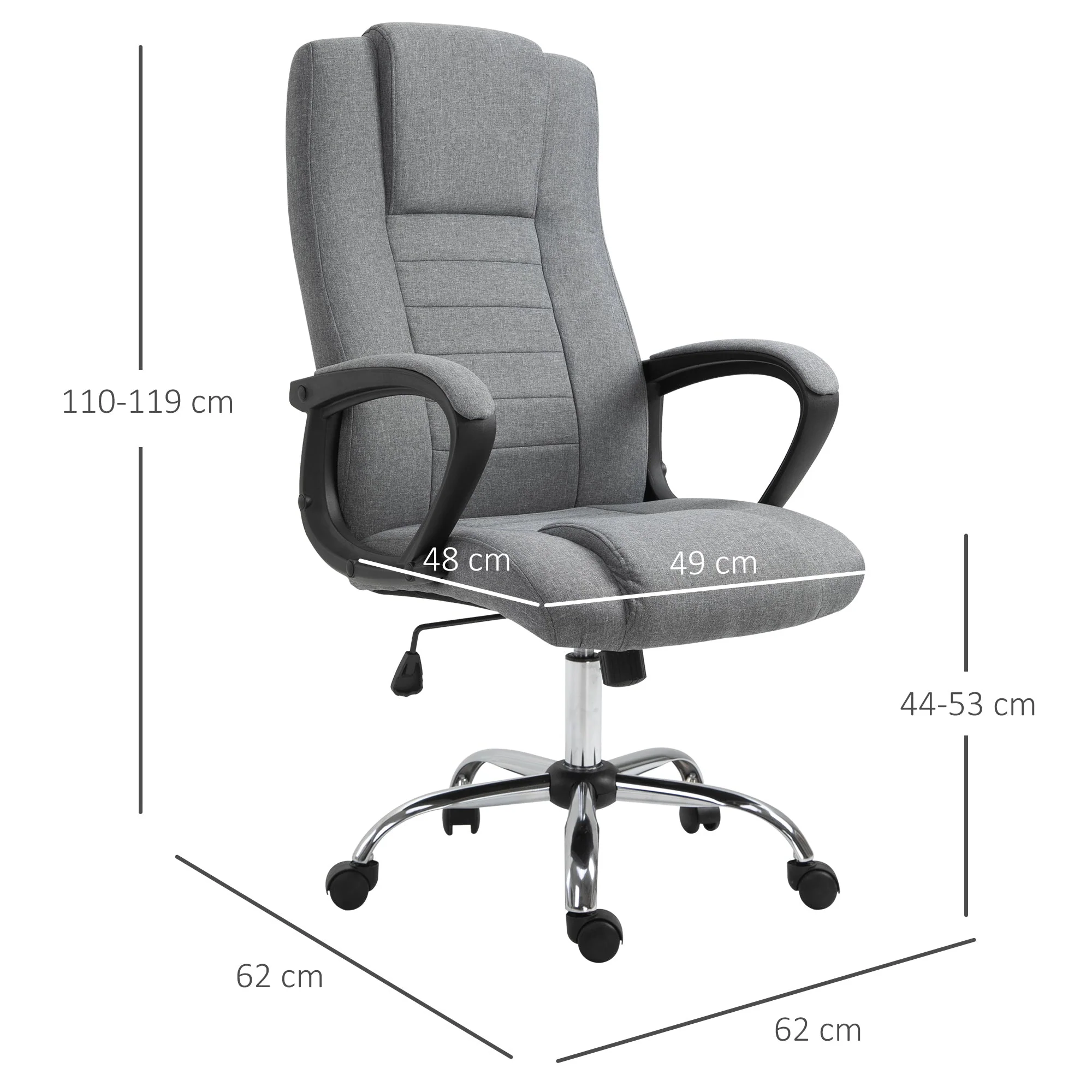 Vinsetto Linen Upholstered Tilting Home Office Chair Grey - Image 3