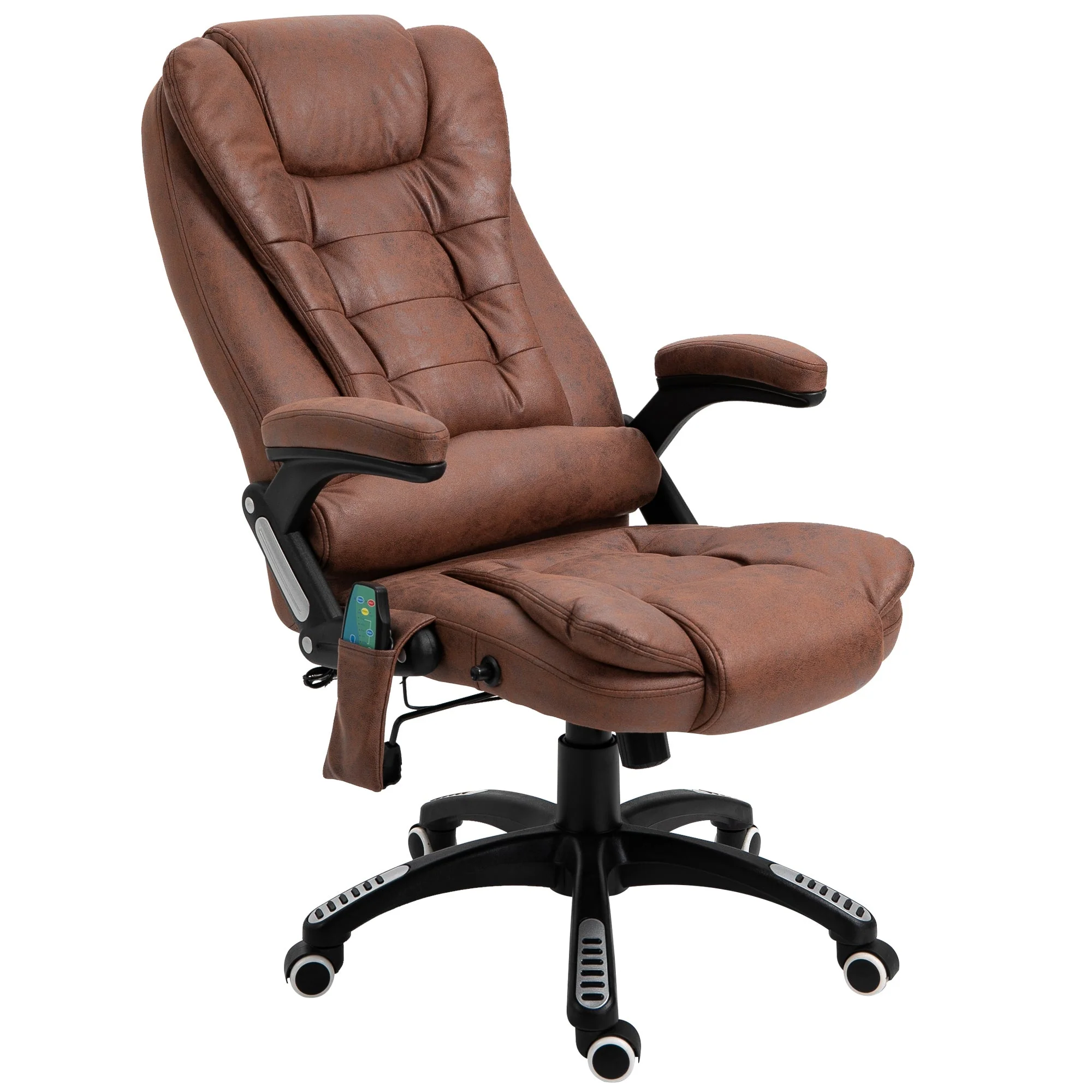 Vinsetto Massage Recliner Chair Heated Office Chair with Six Massage Points Microfiber Cloth 360° Swivel Wheels Brown - Image 9