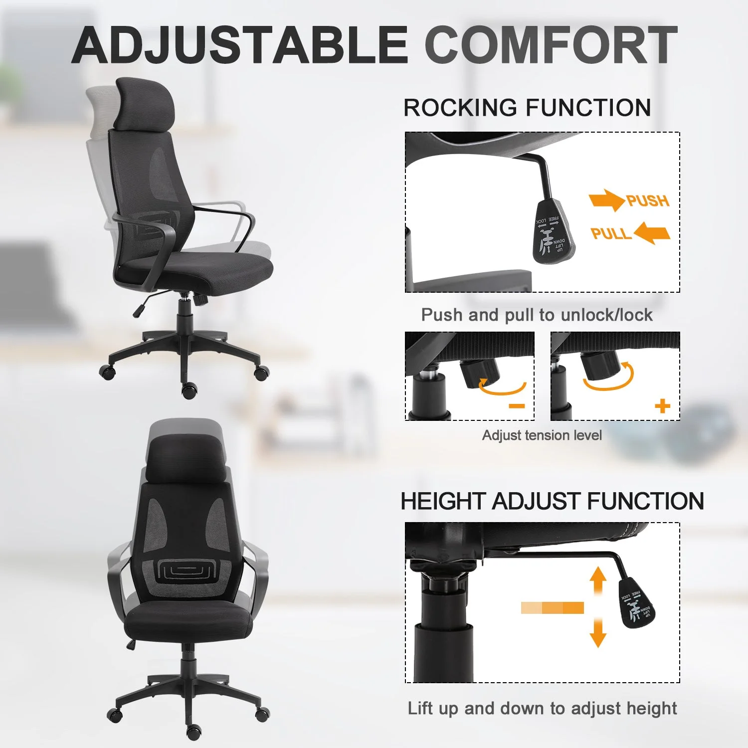 Vinsetto Mesh Ergonomic Home Office Chair w/ Headrest - Image 5