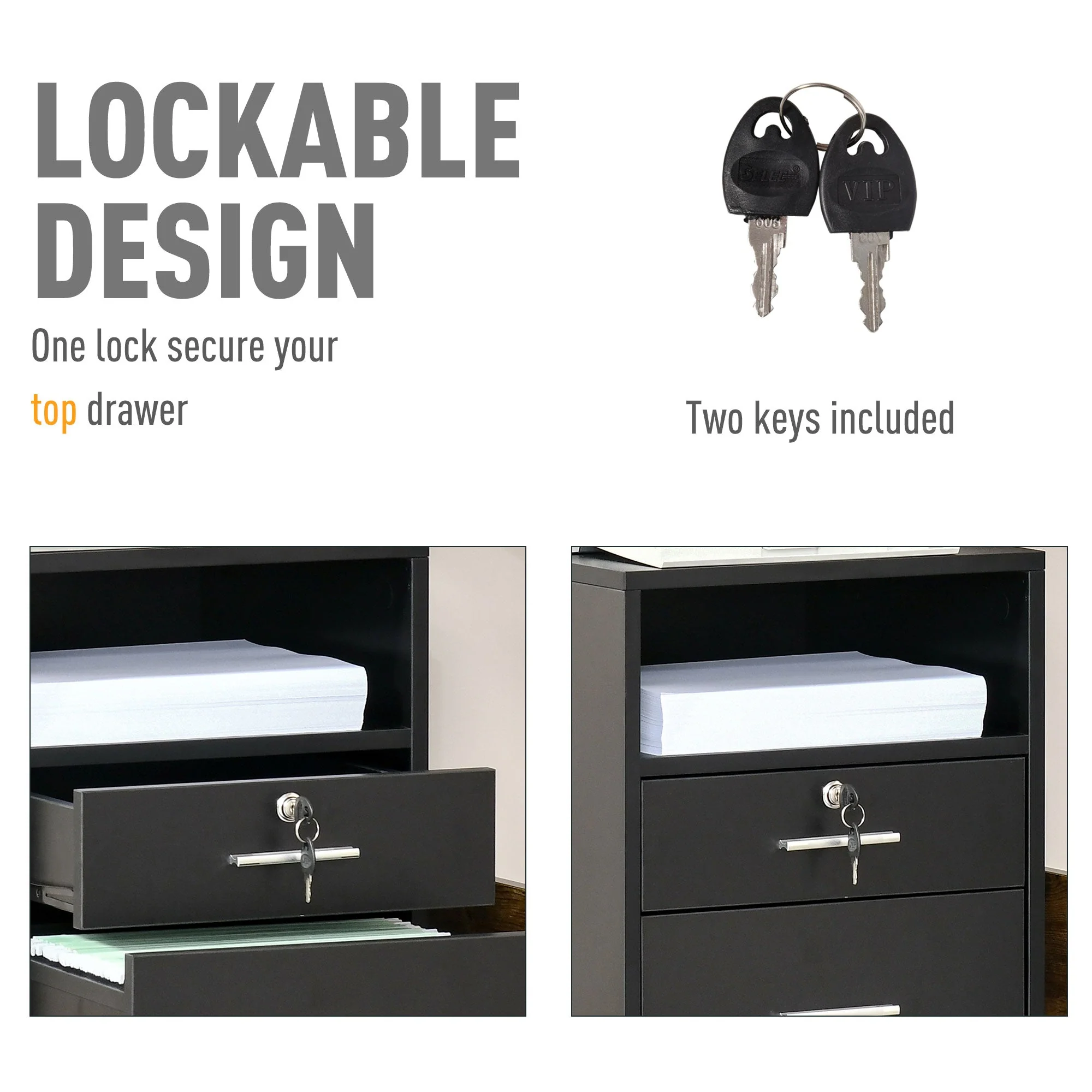 Vinsetto Mobile File Cabinet Home Filing Furniture w/ Lock - Image 4