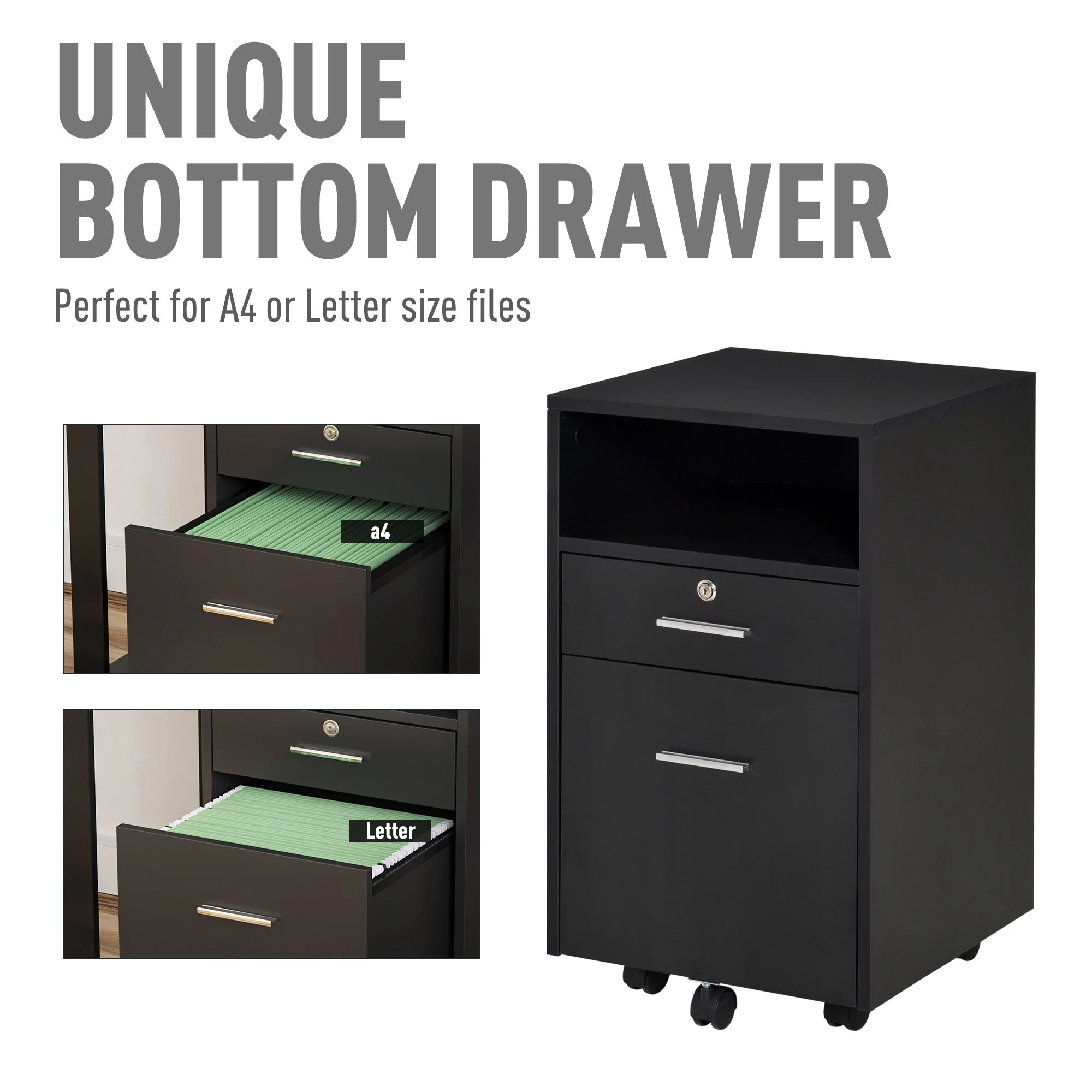 Vinsetto Mobile File Cabinet Home Filing Furniture w/ Lock - Image 7