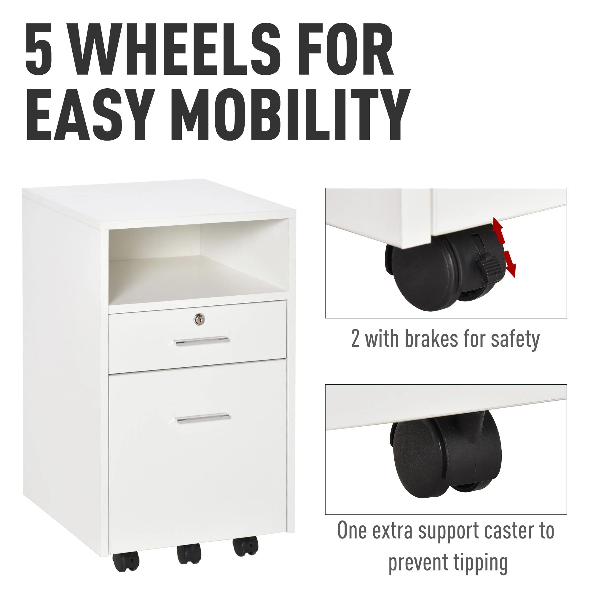 Vinsetto Mobile File Cabinet Home Filing Furniture w/ Lock - Image 5