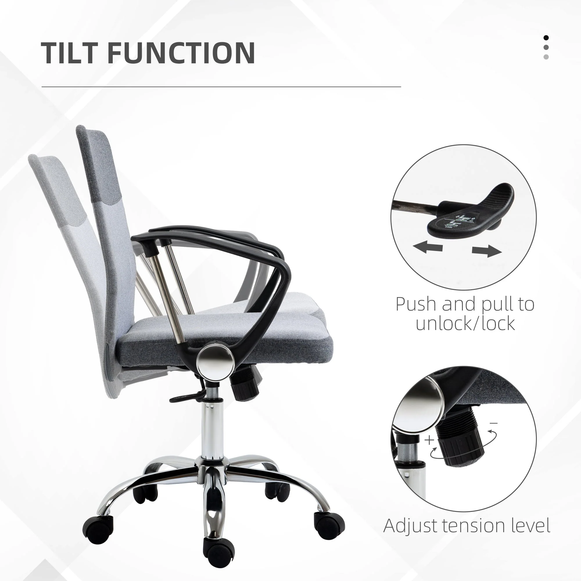 Vinsetto Office Chair Linen Fabric Swivel Computer Desk Chair Home Study Adjustable Chair with Wheels - Image 4