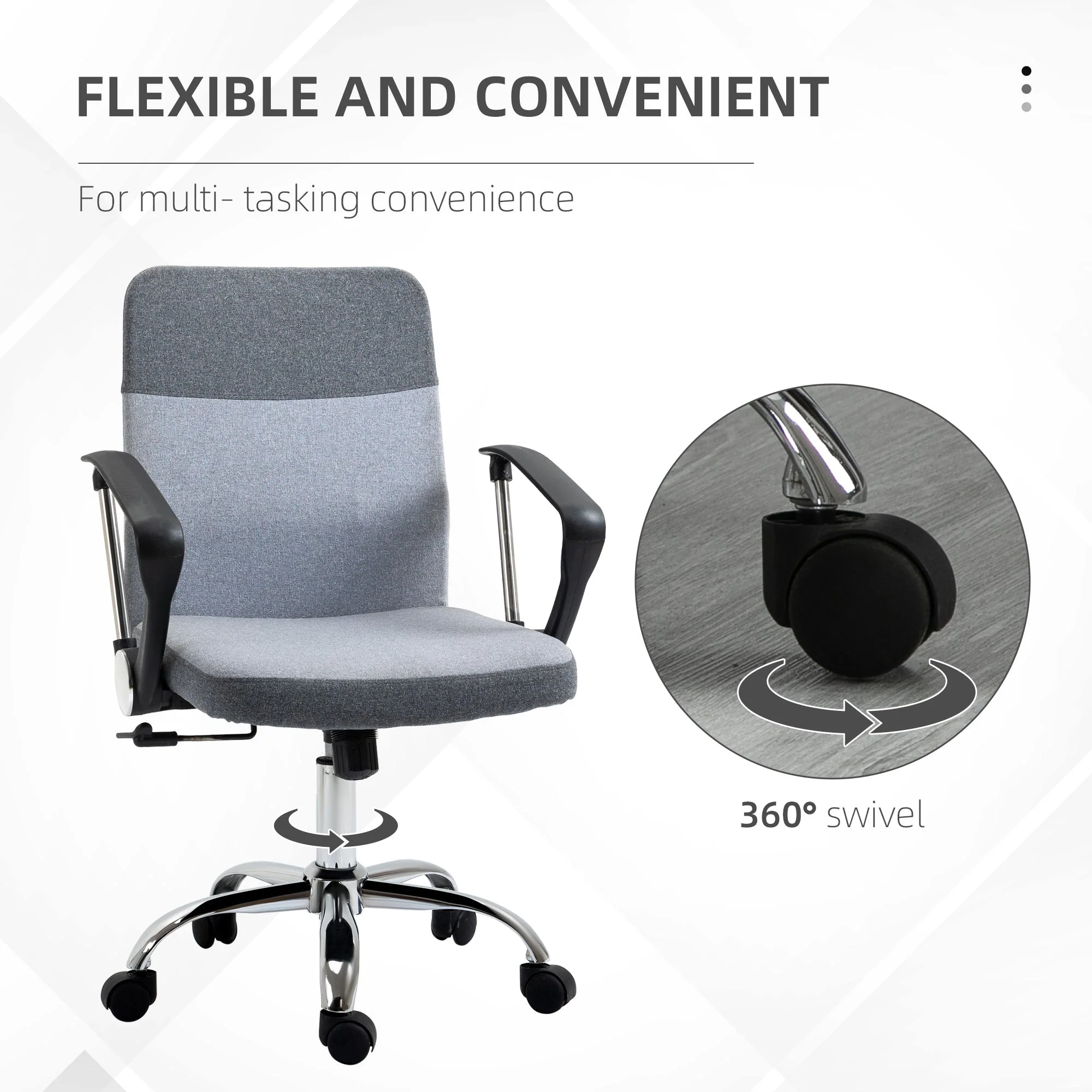 Vinsetto Office Chair Linen Fabric Swivel Computer Desk Chair Home Study Adjustable Chair with Wheels - Image 6