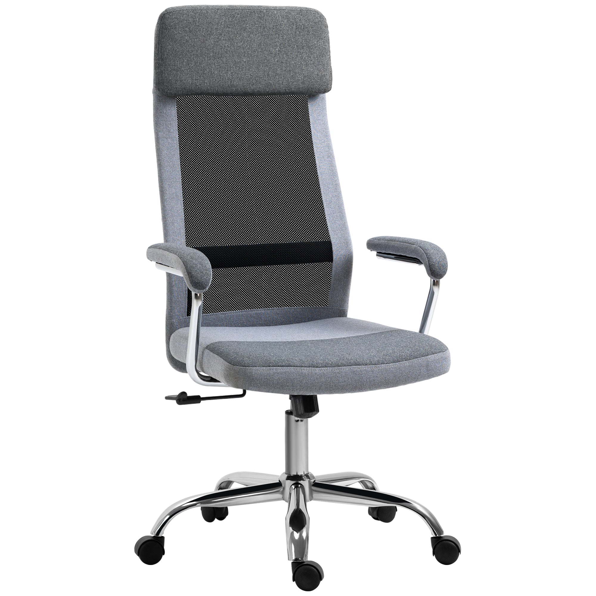 Vinsetto Office Chair Linen-Feel Mesh Fabric High Back Swivel Computer Task Desk Chair For Home With Arm Wheels Grey - Image 2