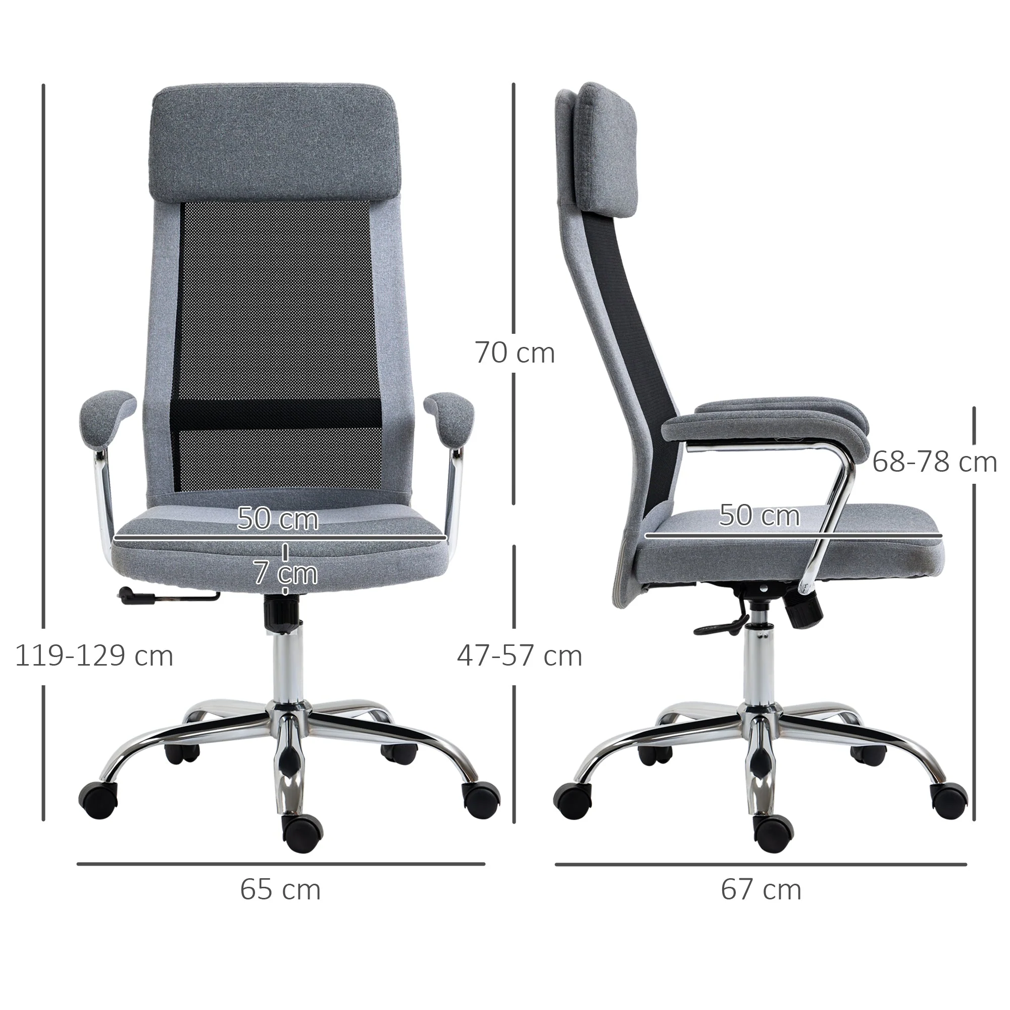 Vinsetto Office Chair Linen-Feel Mesh Fabric High Back Swivel Computer Task Desk Chair For Home With Arm Wheels Grey - Image 3