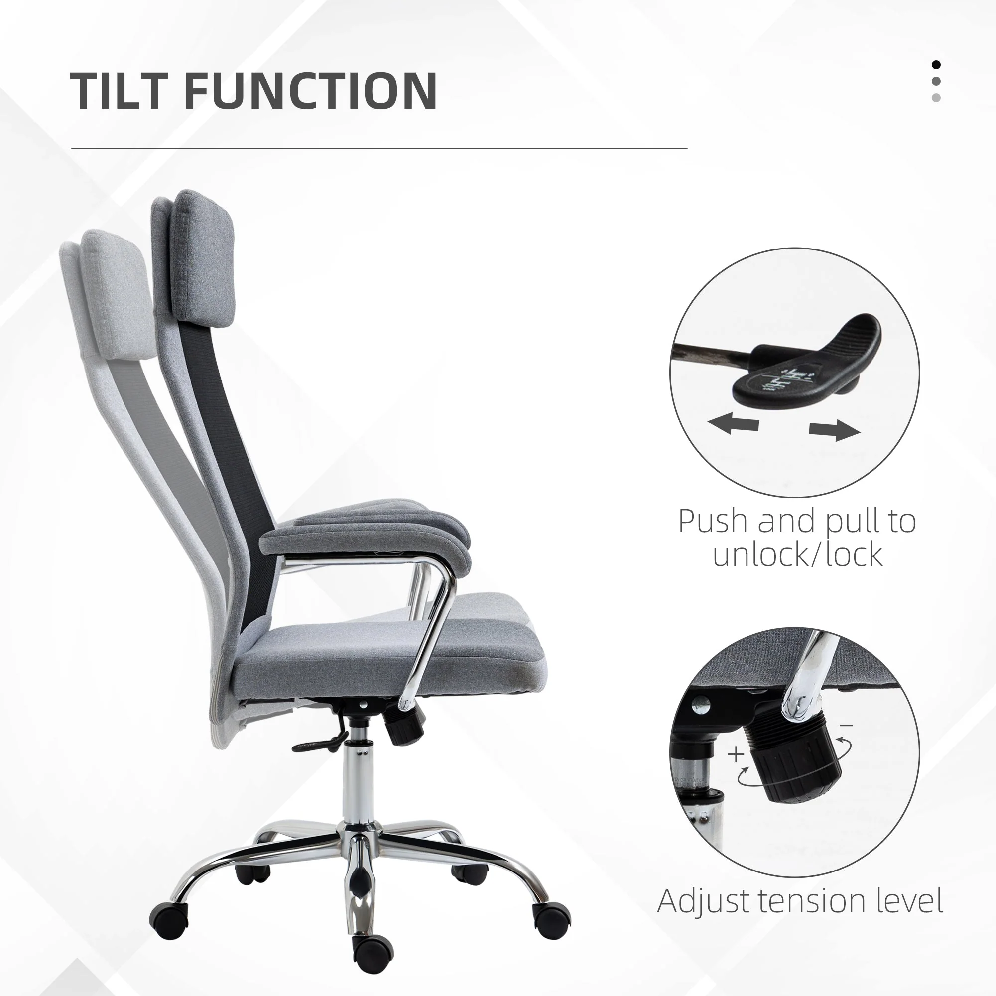 Vinsetto Office Chair Linen-Feel Mesh Fabric High Back Swivel Computer Task Desk Chair For Home With Arm Wheels Grey - Image 5