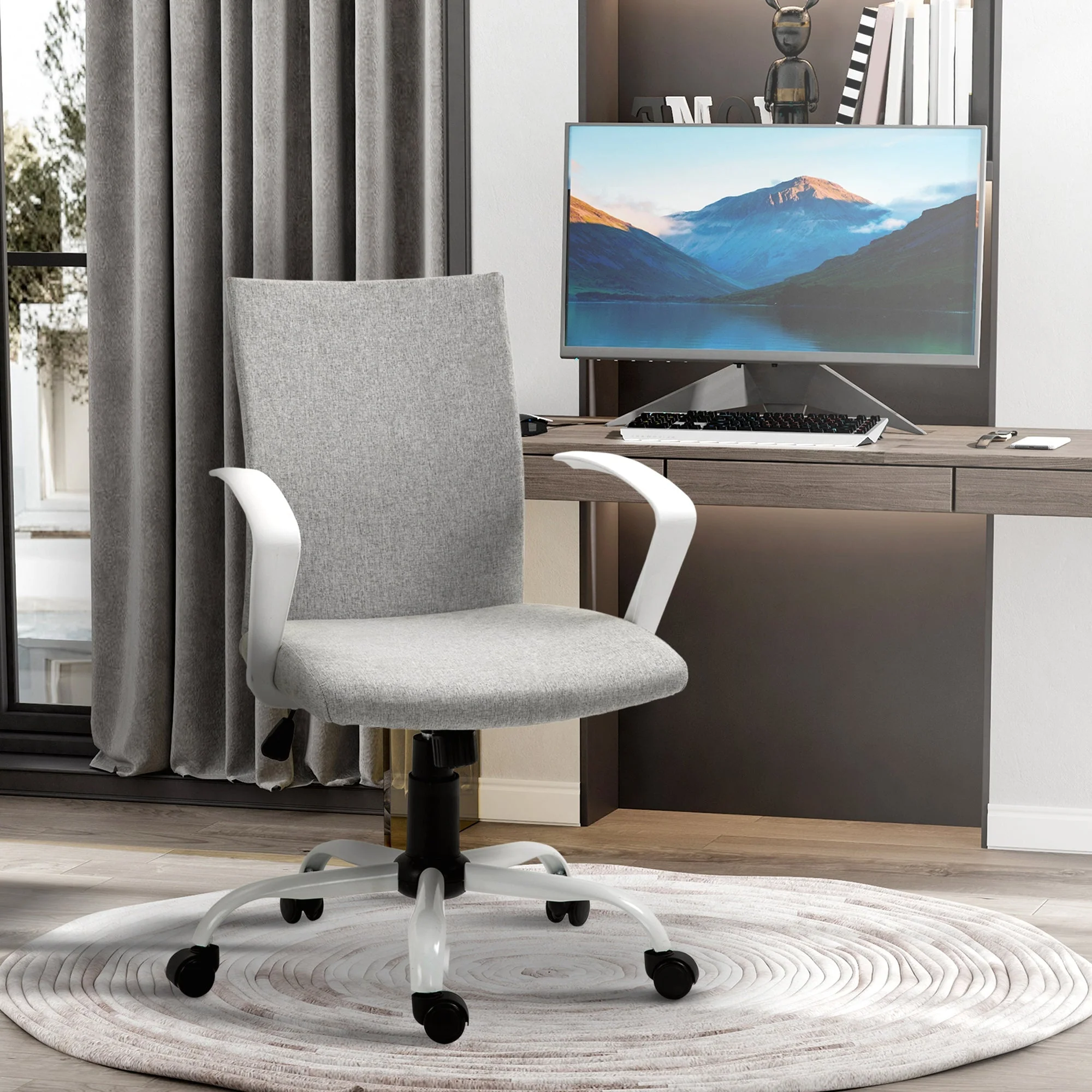 Vinsetto Office Chair Linen Swivel Computer Desk Chair Home Study Task Chair with Wheels - Image 2