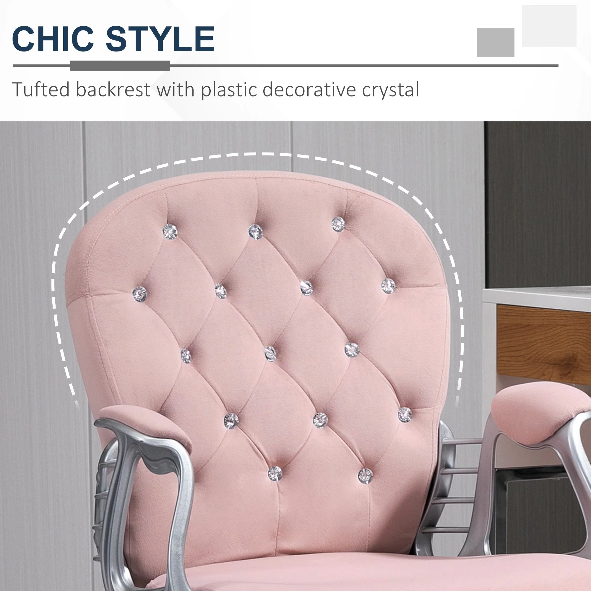 Vinsetto Office Chair with Diamond Tufted Velour - Image 8