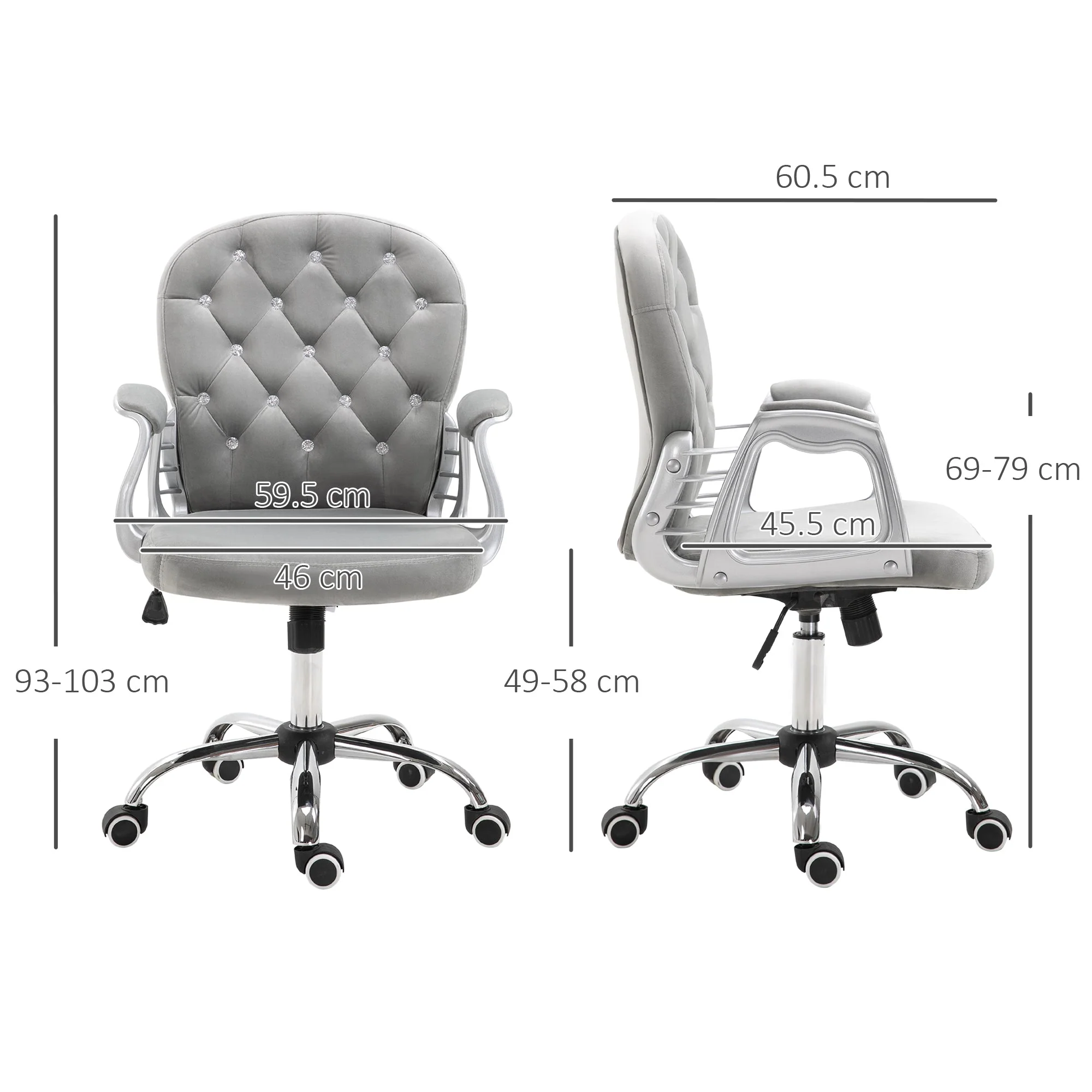 Vinsetto Office Chair with Diamond Tufted Velour - Image 3