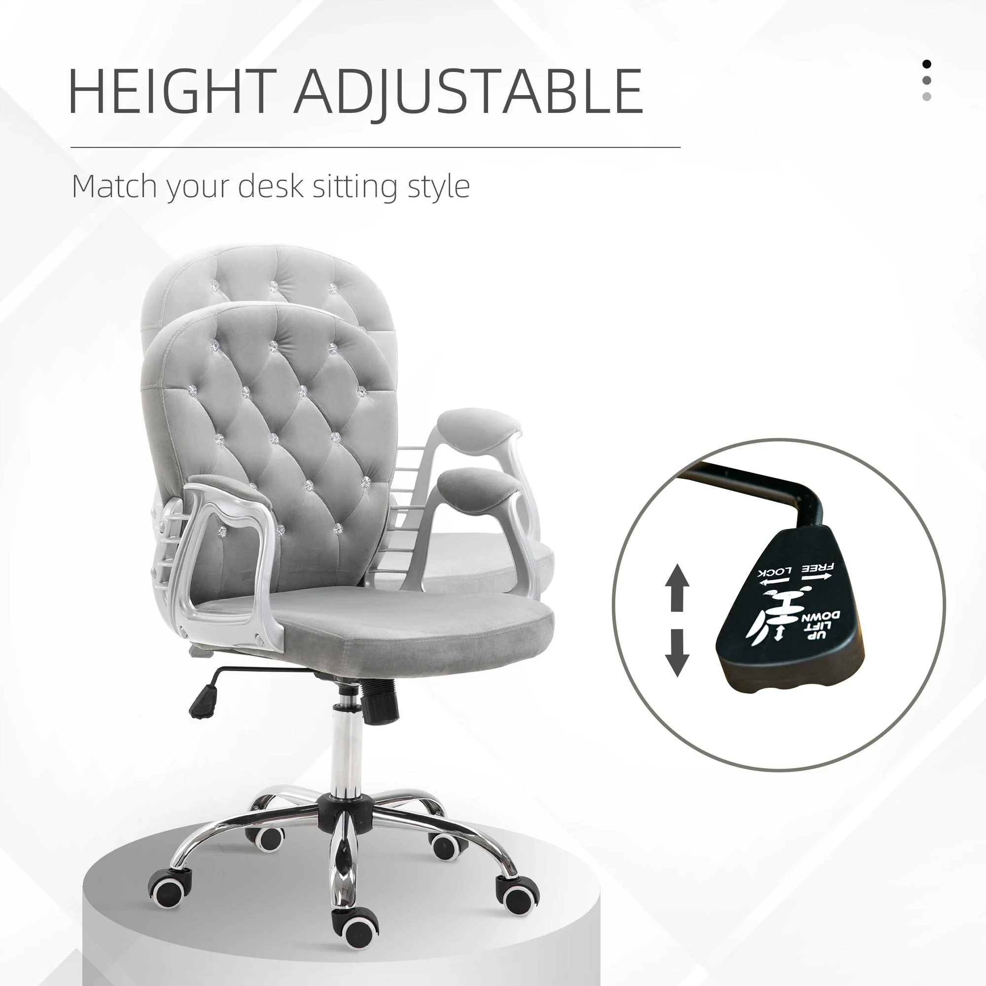 Vinsetto Office Chair with Diamond Tufted Velour - Image 4