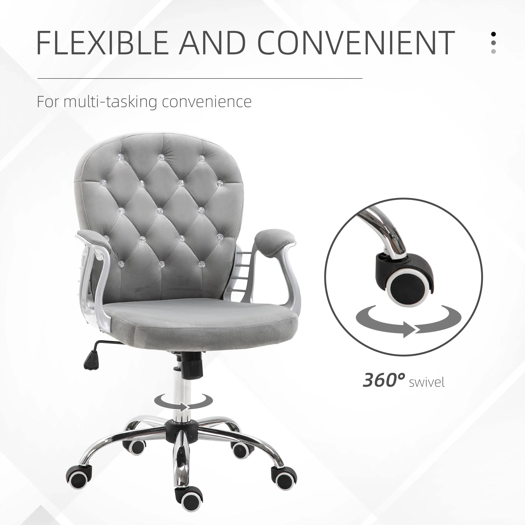Vinsetto Office Chair with Diamond Tufted Velour - Image 7