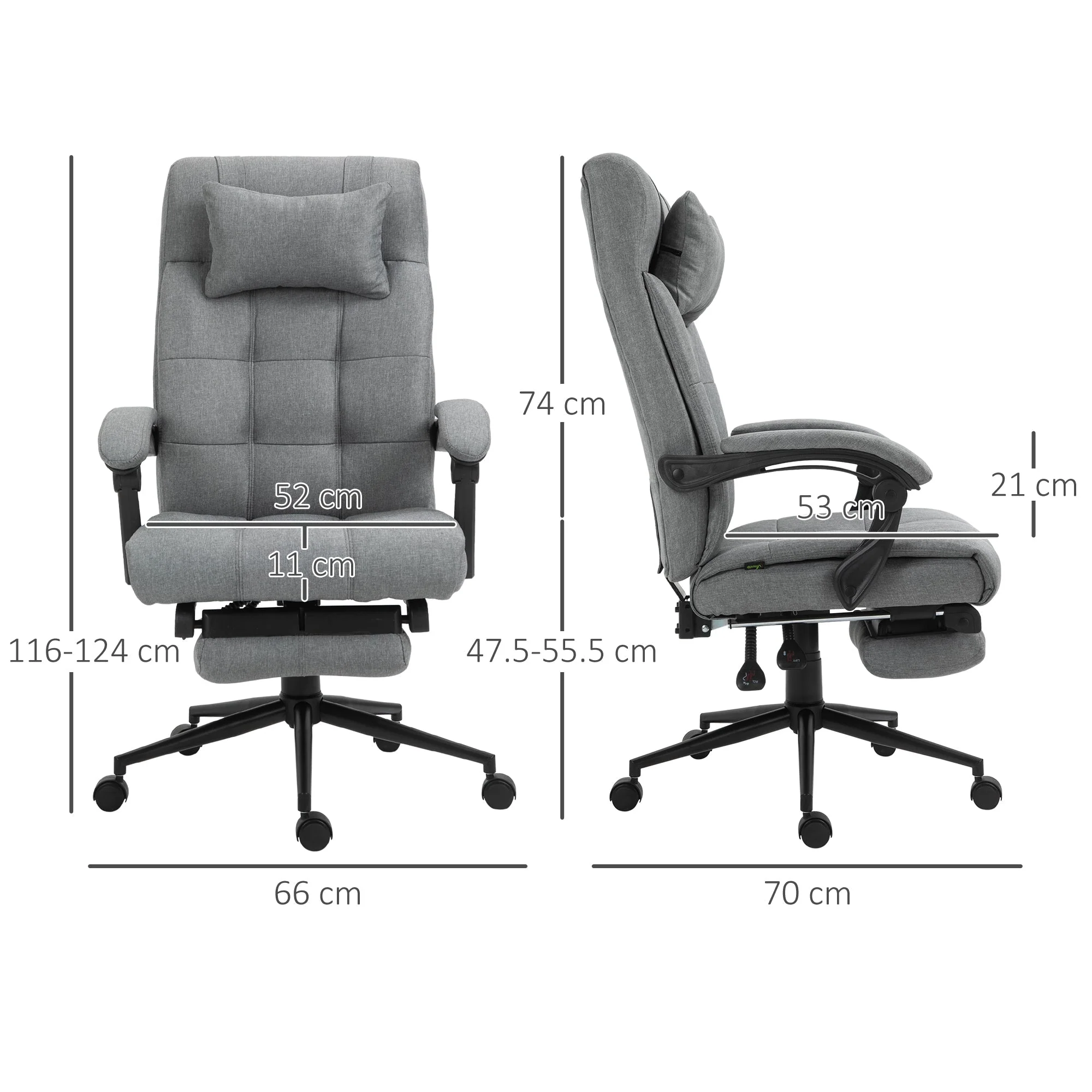 Vinsetto Office Chair With Footrest Ergonomic Office Chair With Armrests Lumber Support And Headrest Light Grey - Image 3