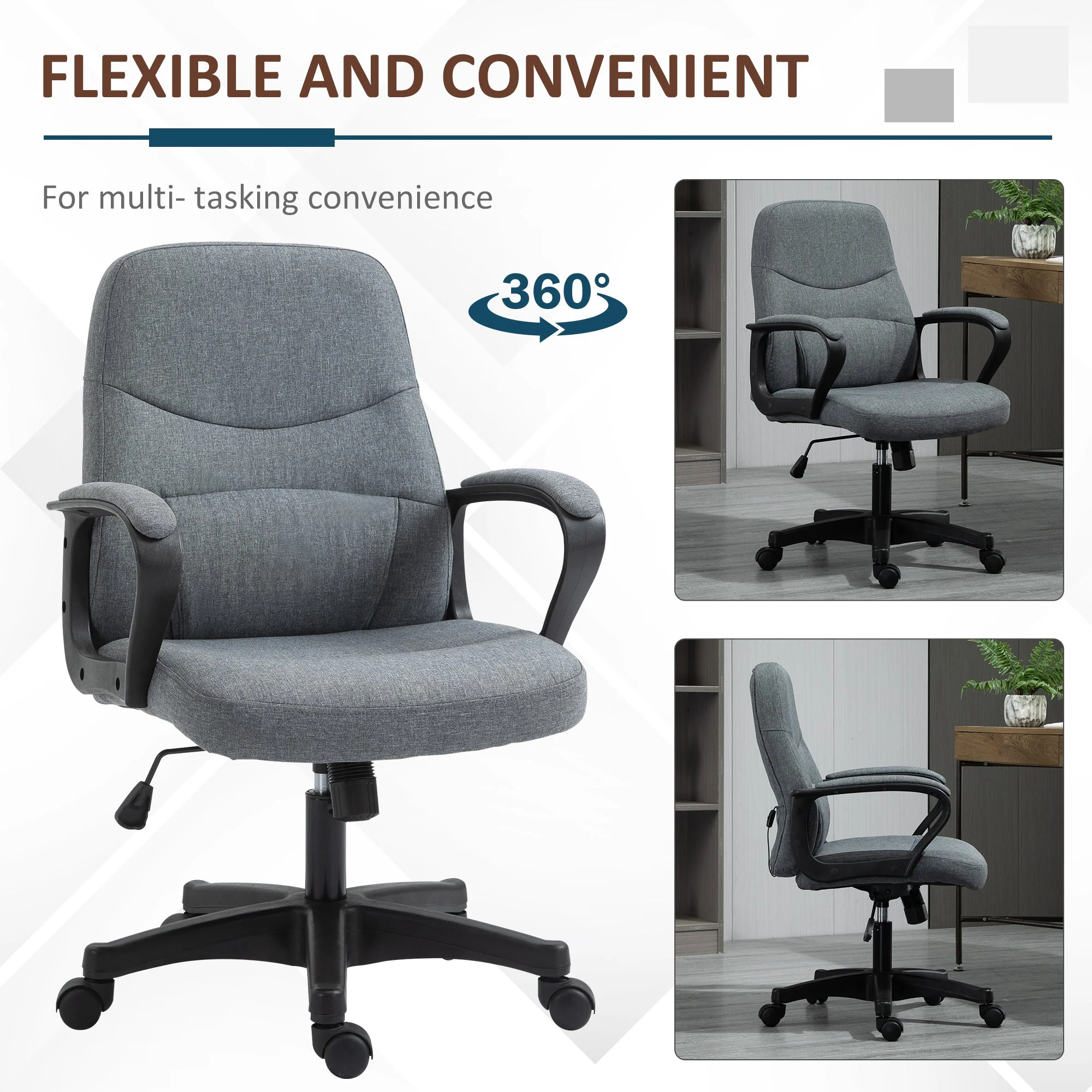 Vinsetto Office Chair With Massager Lumbar High Back Ergonomic Support Office 360 Swivel Chairs Adjustable Height Backrest Grey - Image 6