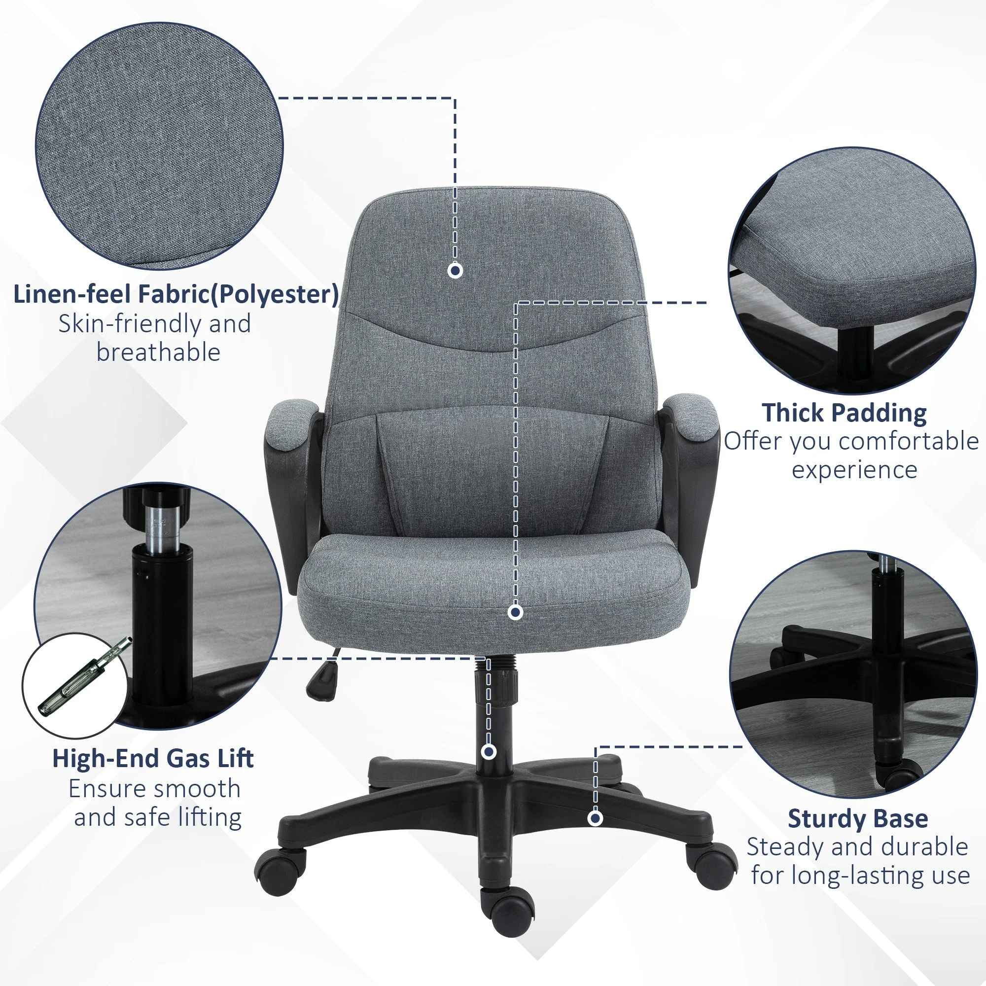 Vinsetto Office Chair With Massager Lumbar High Back Ergonomic Support Office 360 Swivel Chairs Adjustable Height Backrest Grey - Image 7