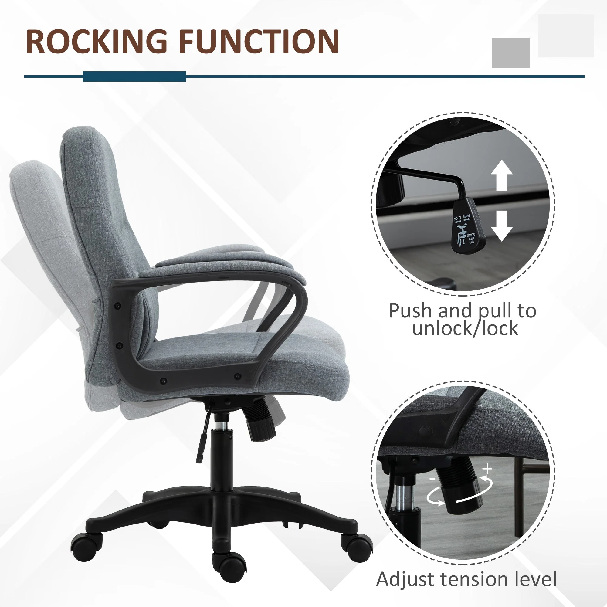 Vinsetto Office Chair With Massager Lumbar High Back Ergonomic Support Office 360 Swivel Chairs Adjustable Height Backrest Grey - Image 8