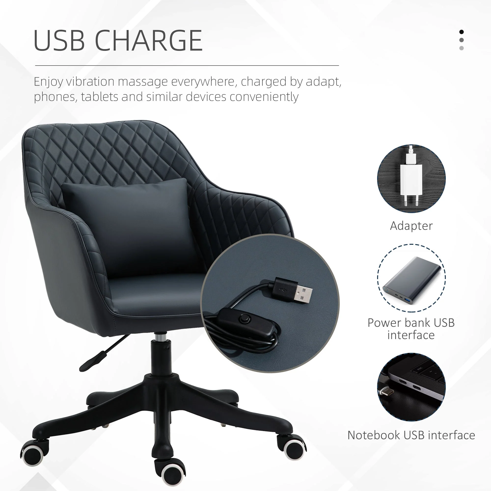 Vinsetto PU Leather Office Chair with Rechargeable Electric Vibration Massage Lumbar Pillow - Image 4