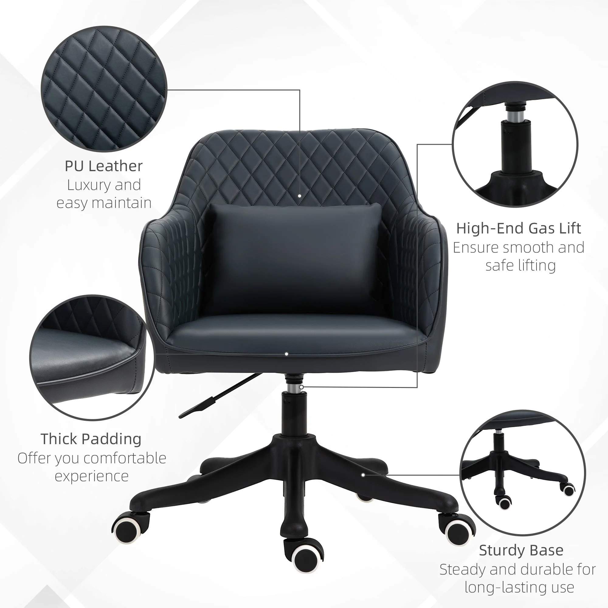 Vinsetto PU Leather Office Chair with Rechargeable Electric Vibration Massage Lumbar Pillow - Image 7