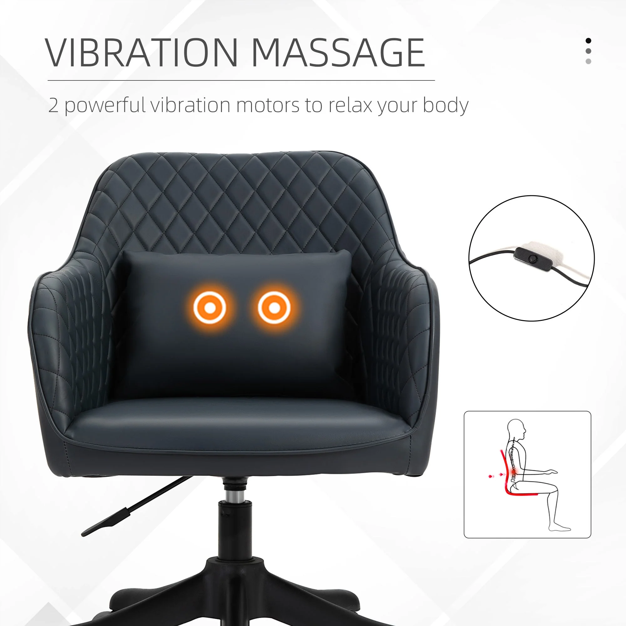 Vinsetto PU Leather Office Chair with Rechargeable Electric Vibration Massage Lumbar Pillow - Image 8