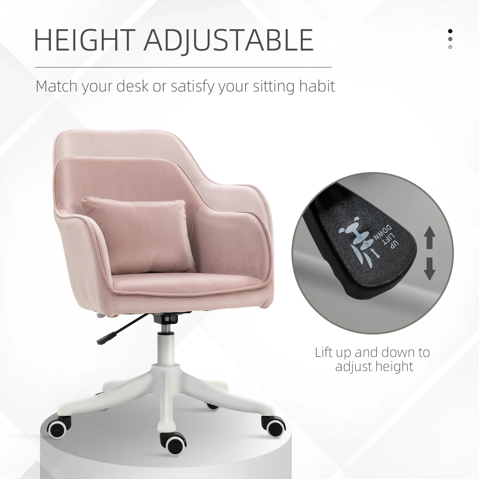 Vinsetto Velvet-Feel Office Chair with Rechargeable Electric Vibration Massage Lumbar Pillow - Image 5