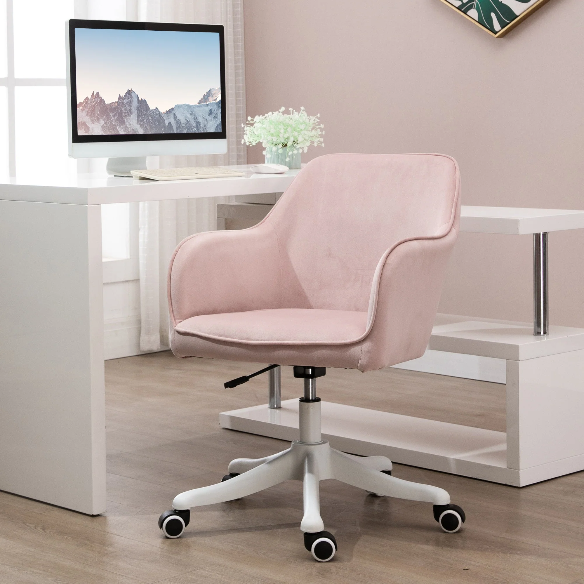 Vinsetto Velvet-Feel Office Chair with Rechargeable Electric Vibration Massage Lumbar Pillow - Image 9