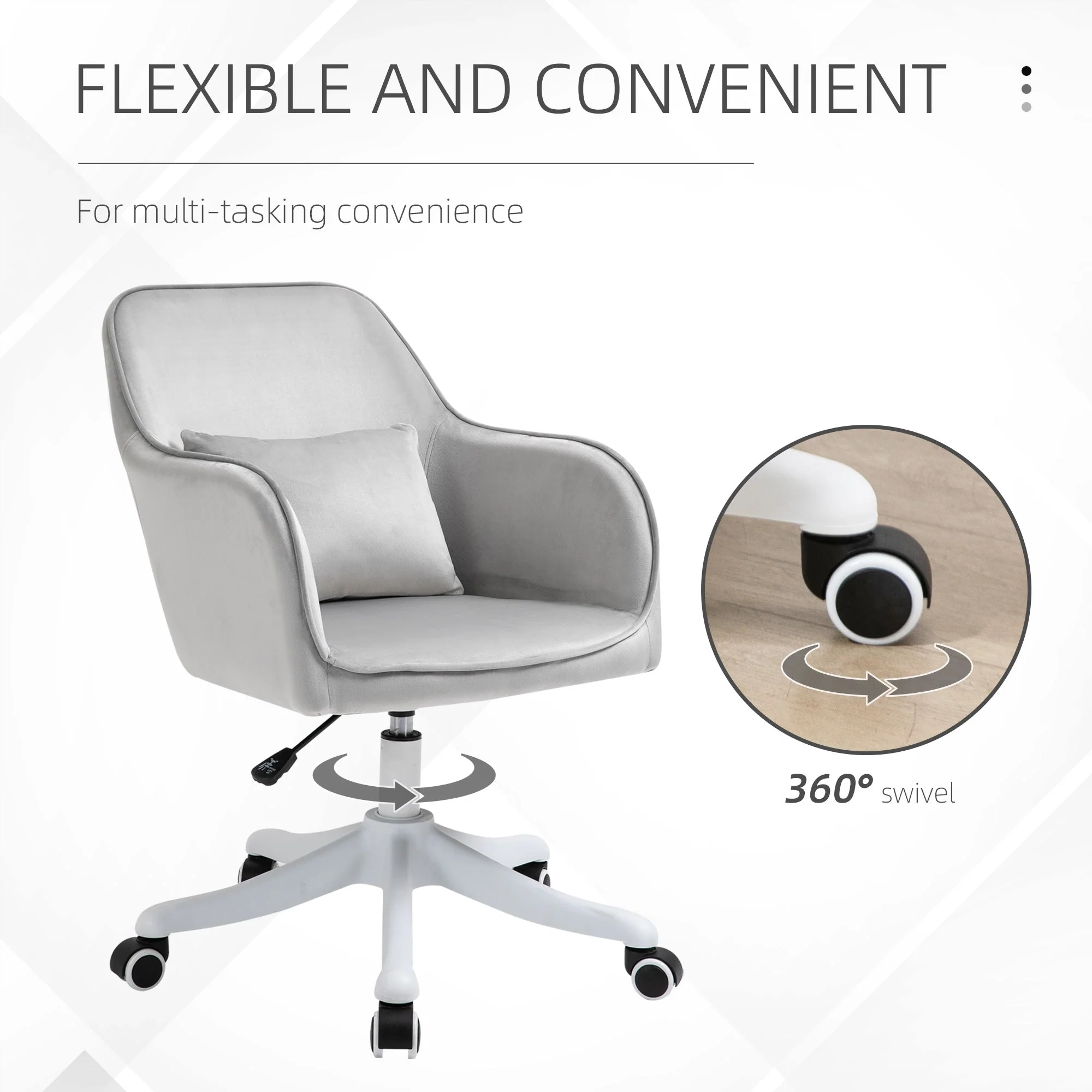Vinsetto Velvet-Feel Office Chair with Rechargeable Electric Vibration Massage Lumbar Pillow - Image 5