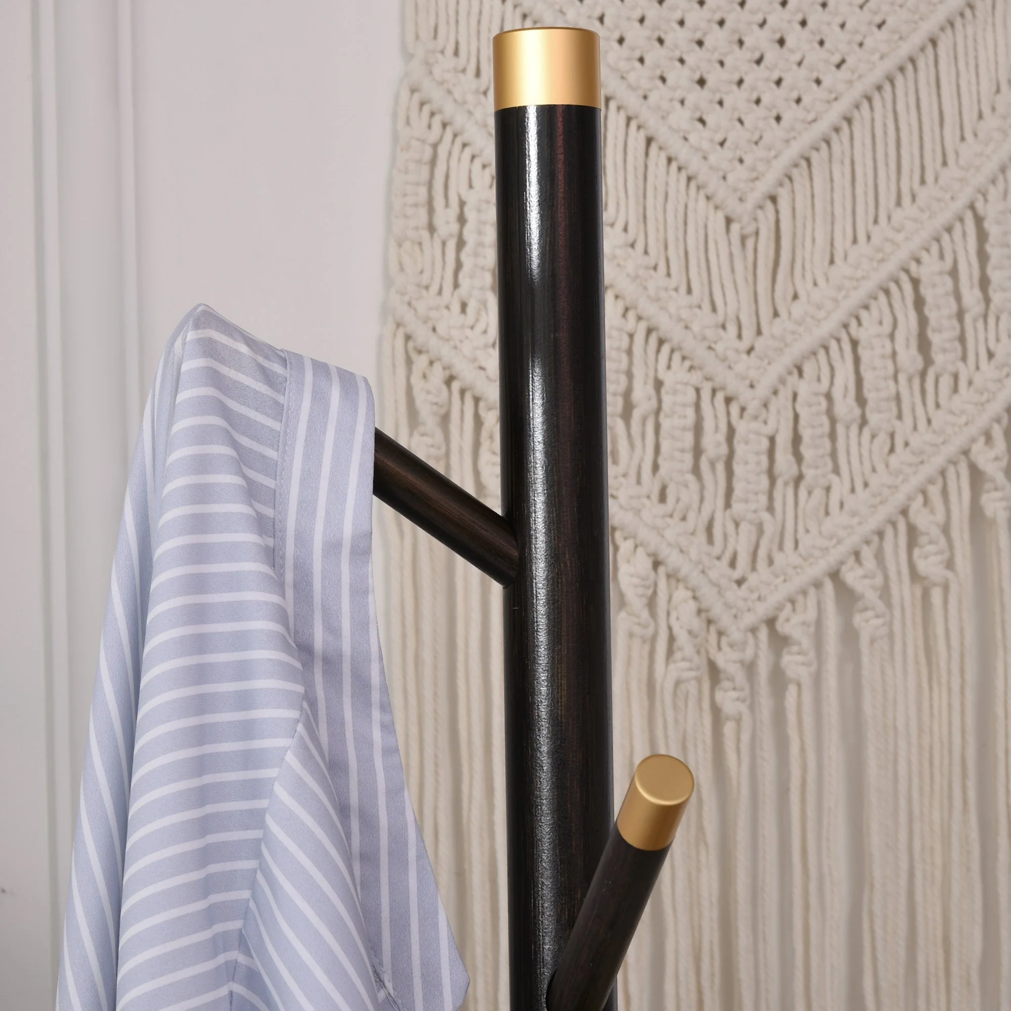 Vintage Coat Rack Stand Freestanding Hall Tree With 6 Hooks Bamboo Frame For Entryway Hallway Bedroom Walnut - Image 9