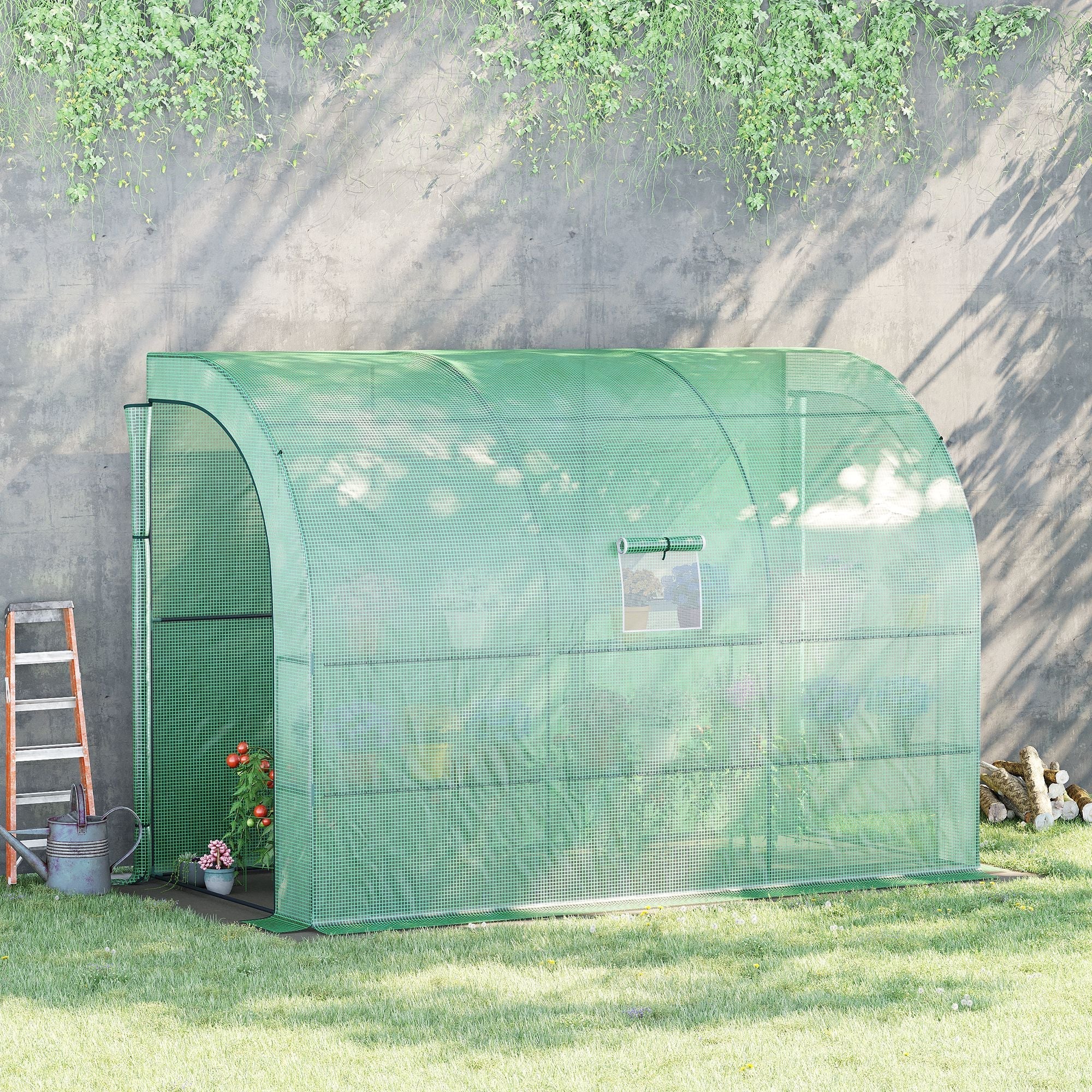 Walk-In Lean to Greenhouse with Windows and Zippered Doors - Image 2