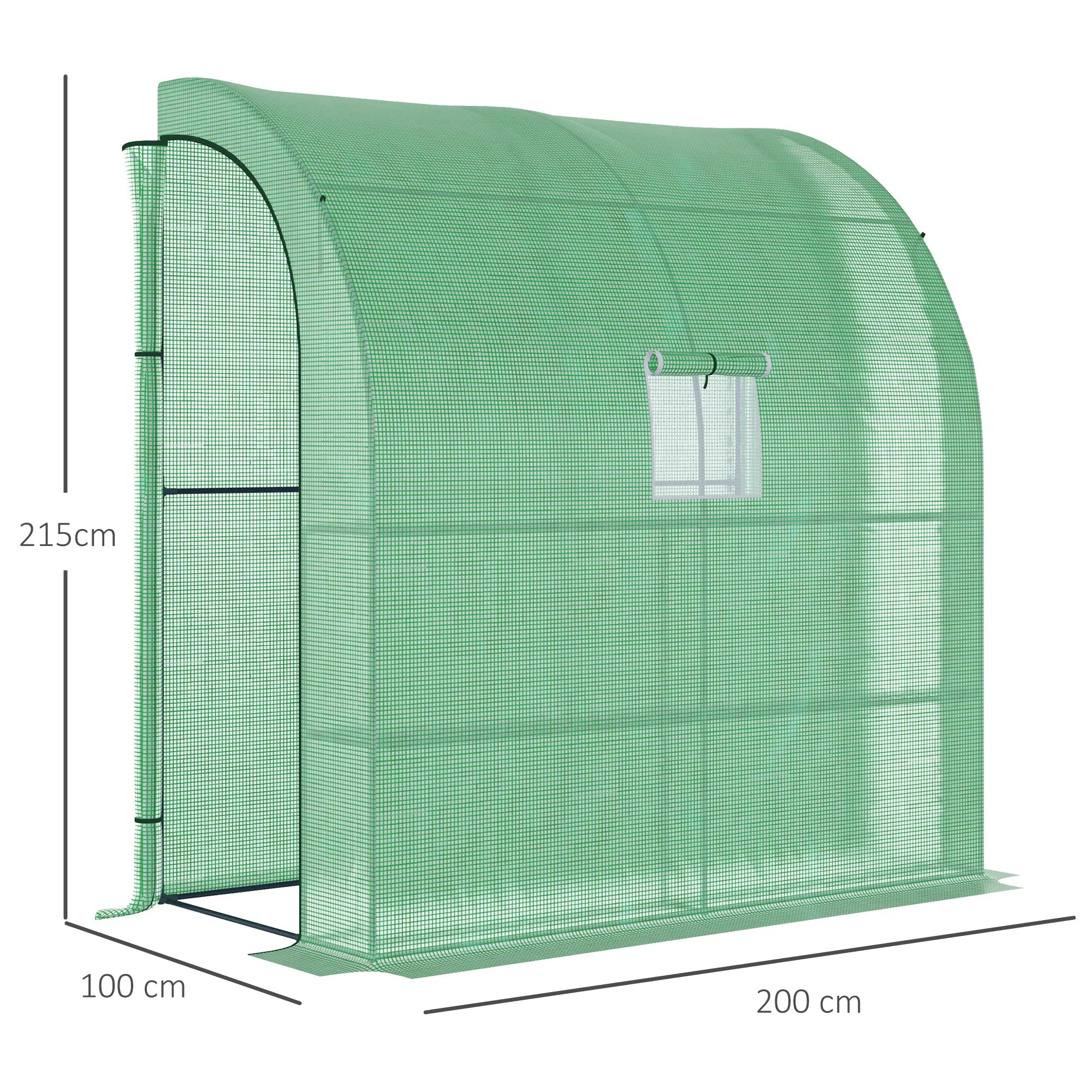 Walk-In Lean to Wall Greenhouse with Windows and Doors 2 Tiers 4 Wired Shelves 200L x 100W x 215H cm Green - Image 3