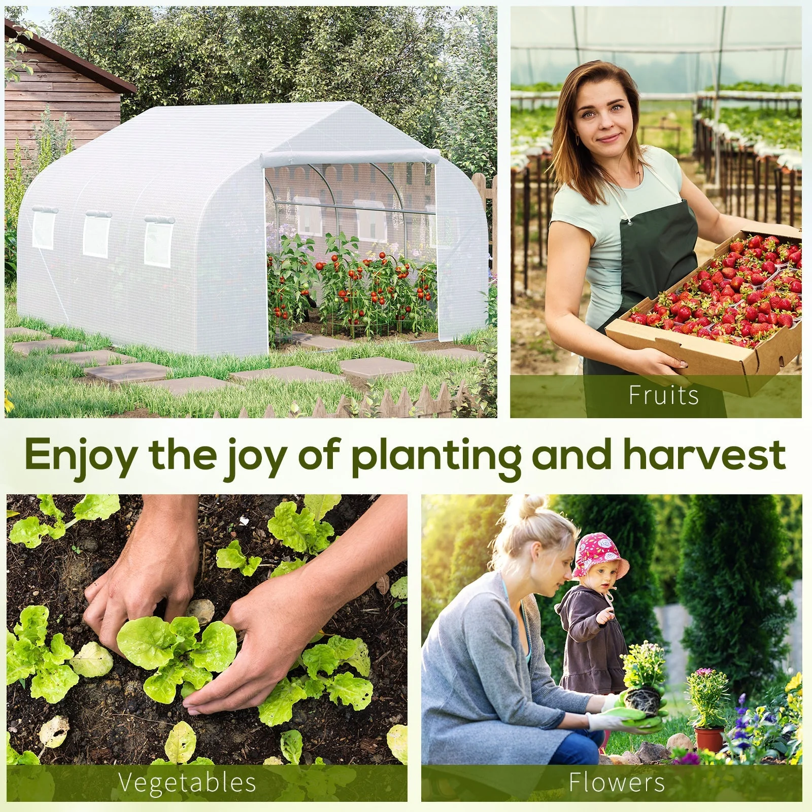 Walk-In Polytunnel Greenhouse Warm House Garden Tunnel Shelter Plant Shed with Door and Windows - Image 7