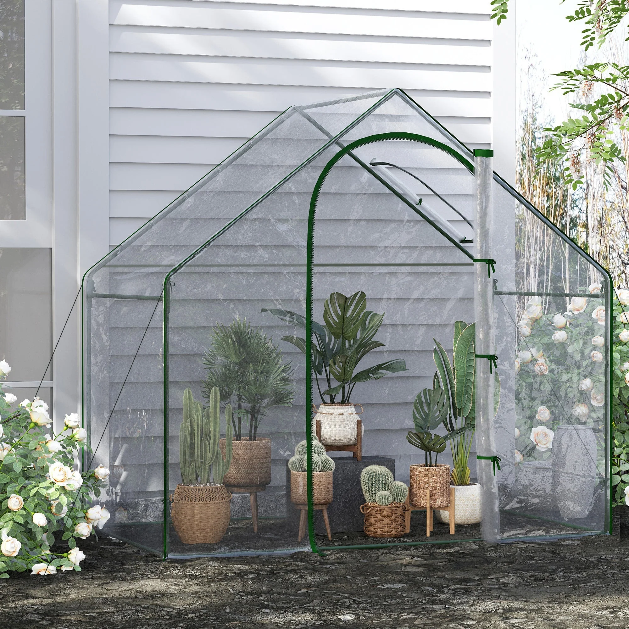 Walk In PVC Greenhouse Garden Outdoor Flower Planter Steel Frame w/ Zipped Door & Window 180 x 100 x 168CM White - Image 2