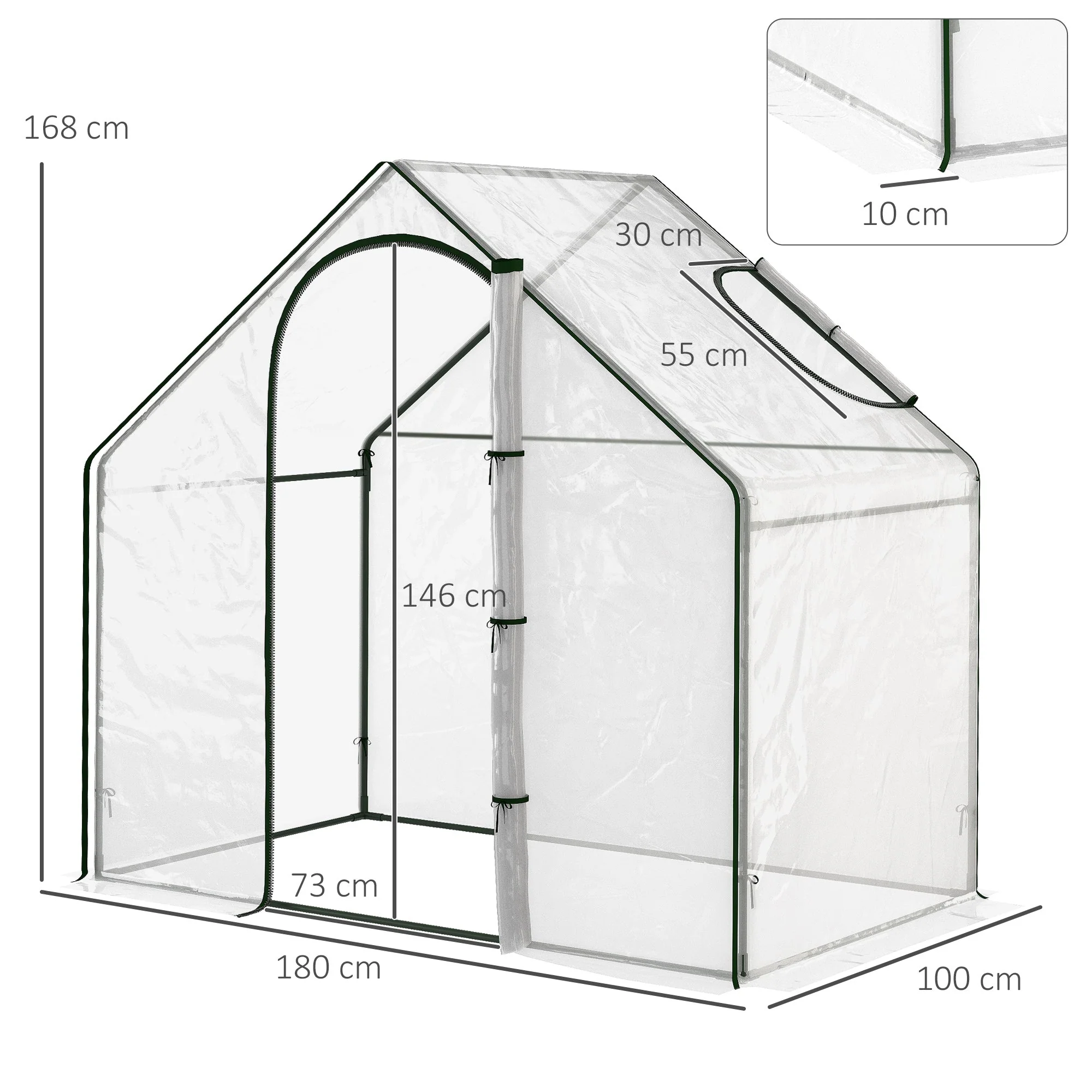 Walk In PVC Greenhouse Garden Outdoor Flower Planter Steel Frame w/ Zipped Door & Window 180 x 100 x 168CM White - Image 3
