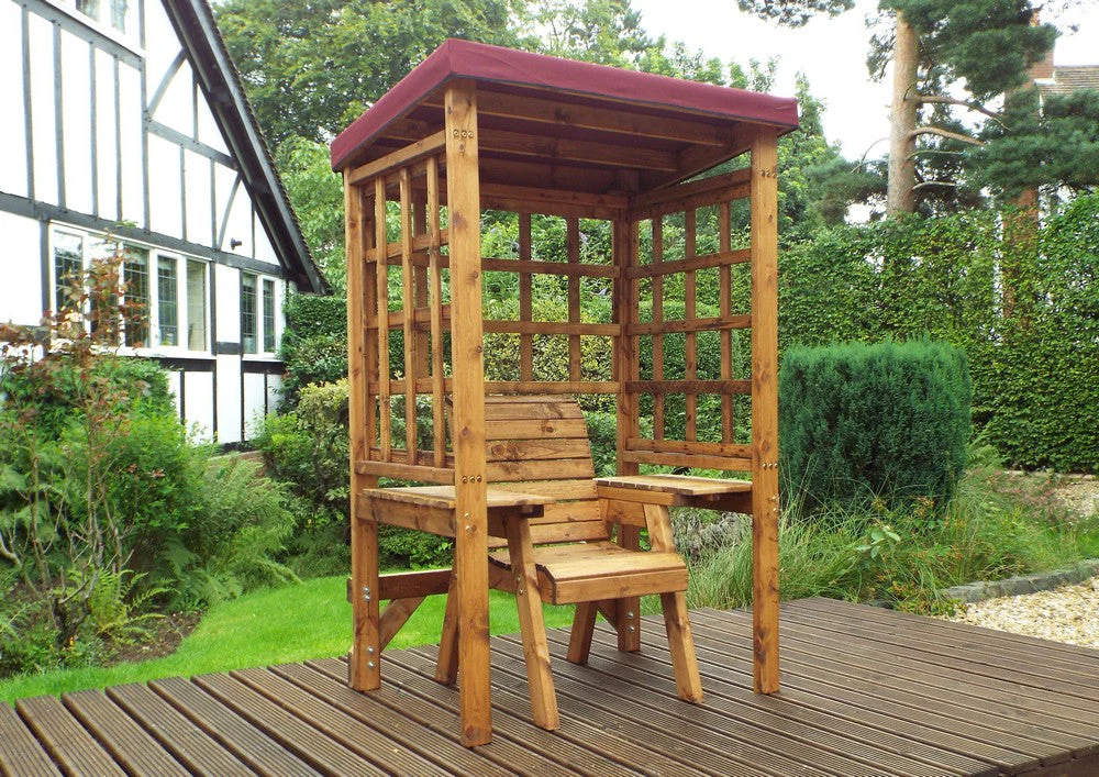 Wentworth Natural Garden Chair Arbour by Charles Taylor with Burgundy Cushions - Image 3