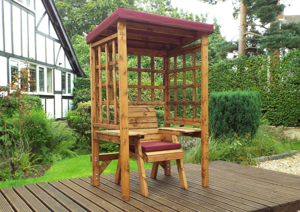 Wentworth Natural Garden Chair Arbour by Charles Taylor with Burgundy Cushions - Image 4