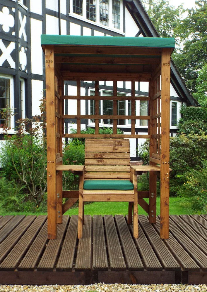 Wentworth Natural Garden Chair Arbour by Charles Taylor with Green Cushions - Image 6