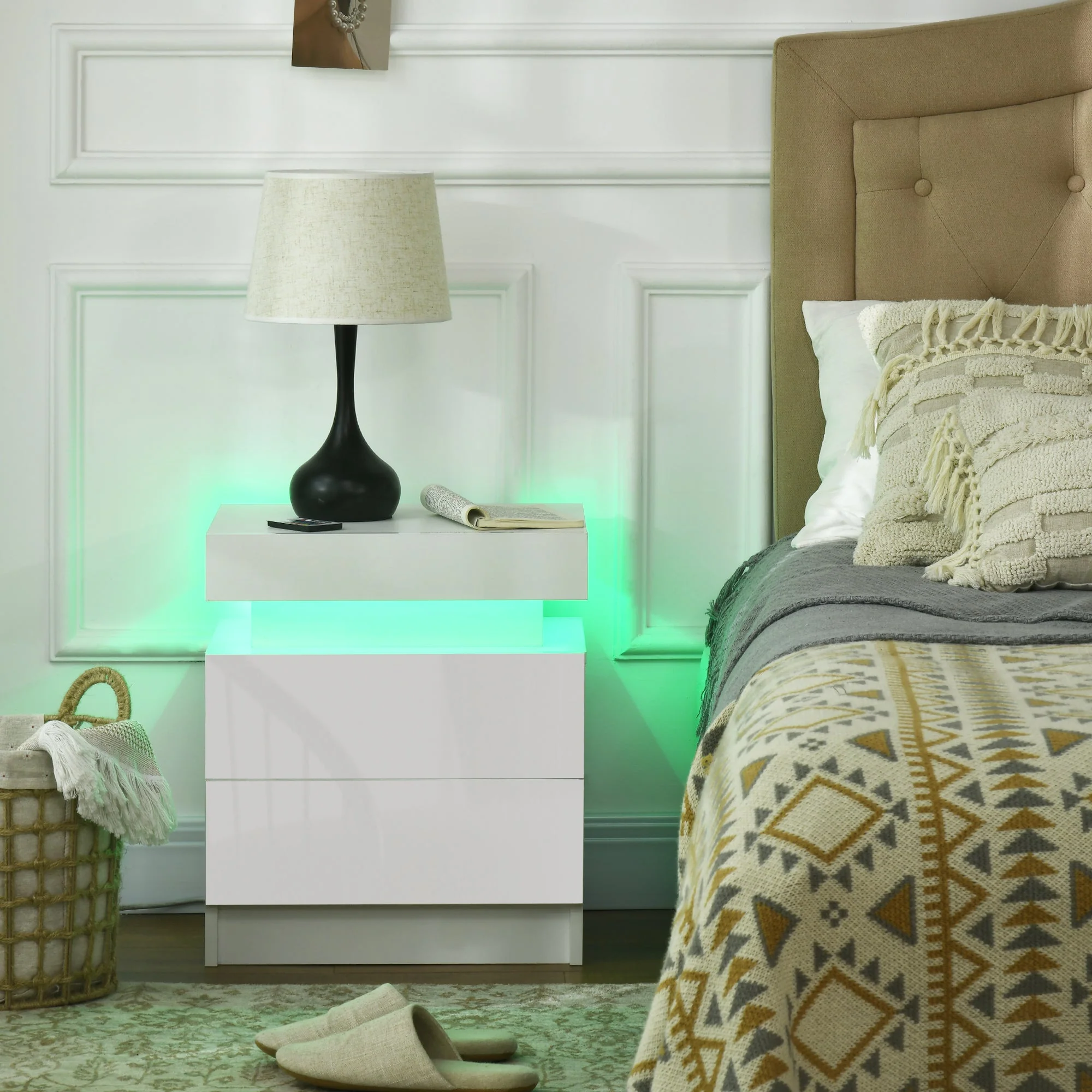 White Bedside Table with LED Light - Image 2