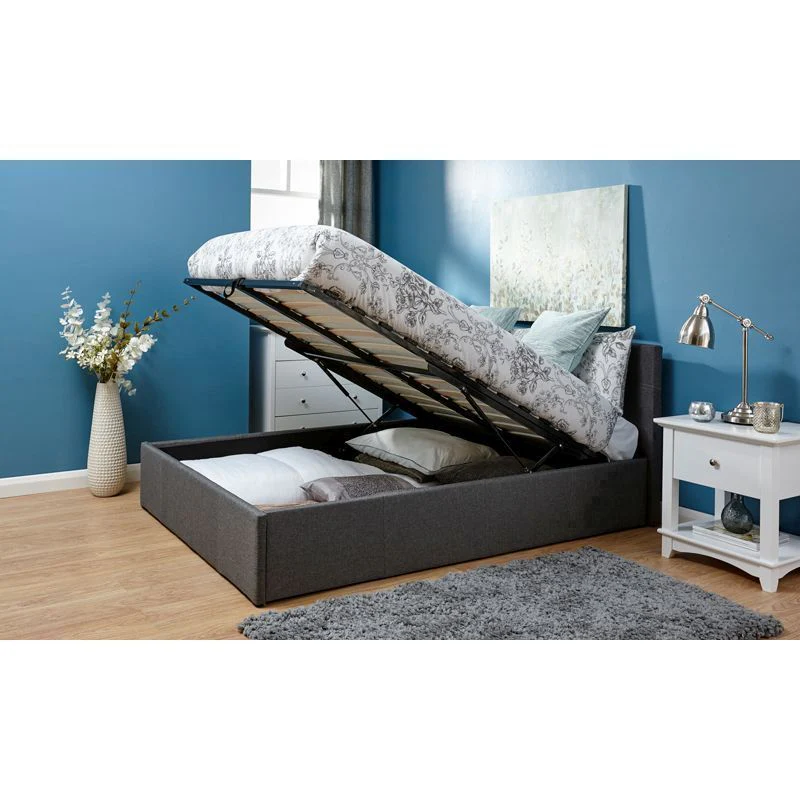 Winston King Size Ottoman Bed Fabric Grey 5 x 7ft - Image 4