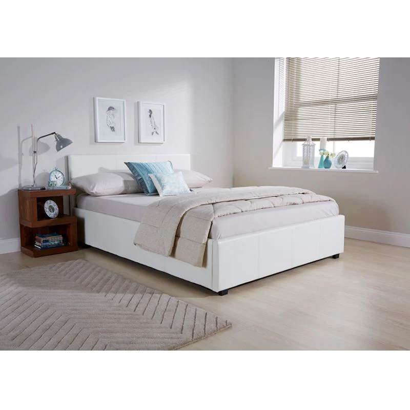 Winston King Size Ottoman Bed Faux Leather White 5 x 7ft - Image 3
